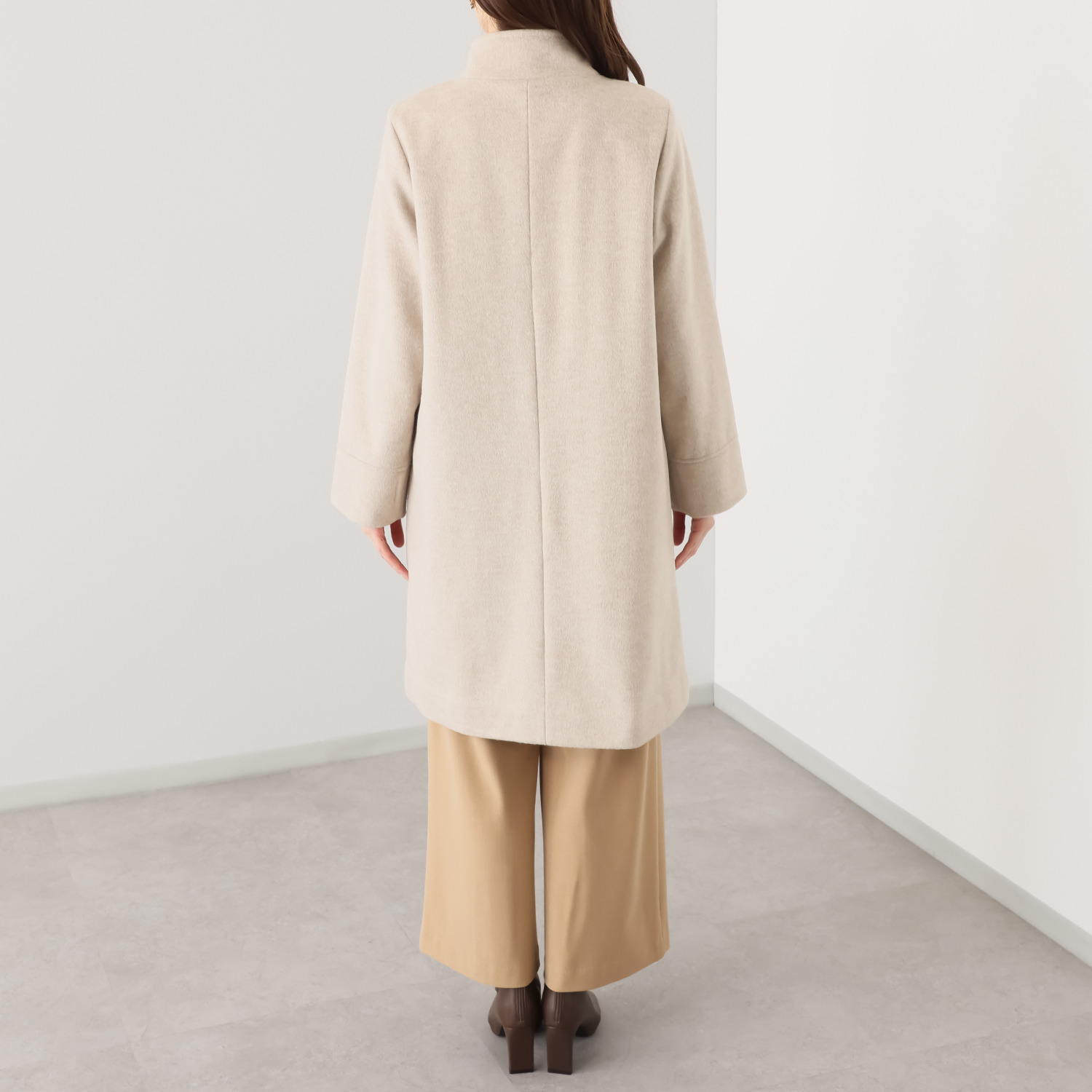 リサリサ ソフトビーバー調 ジャージー 身頃キルト裏仕立て スタンドカラー ロングコート