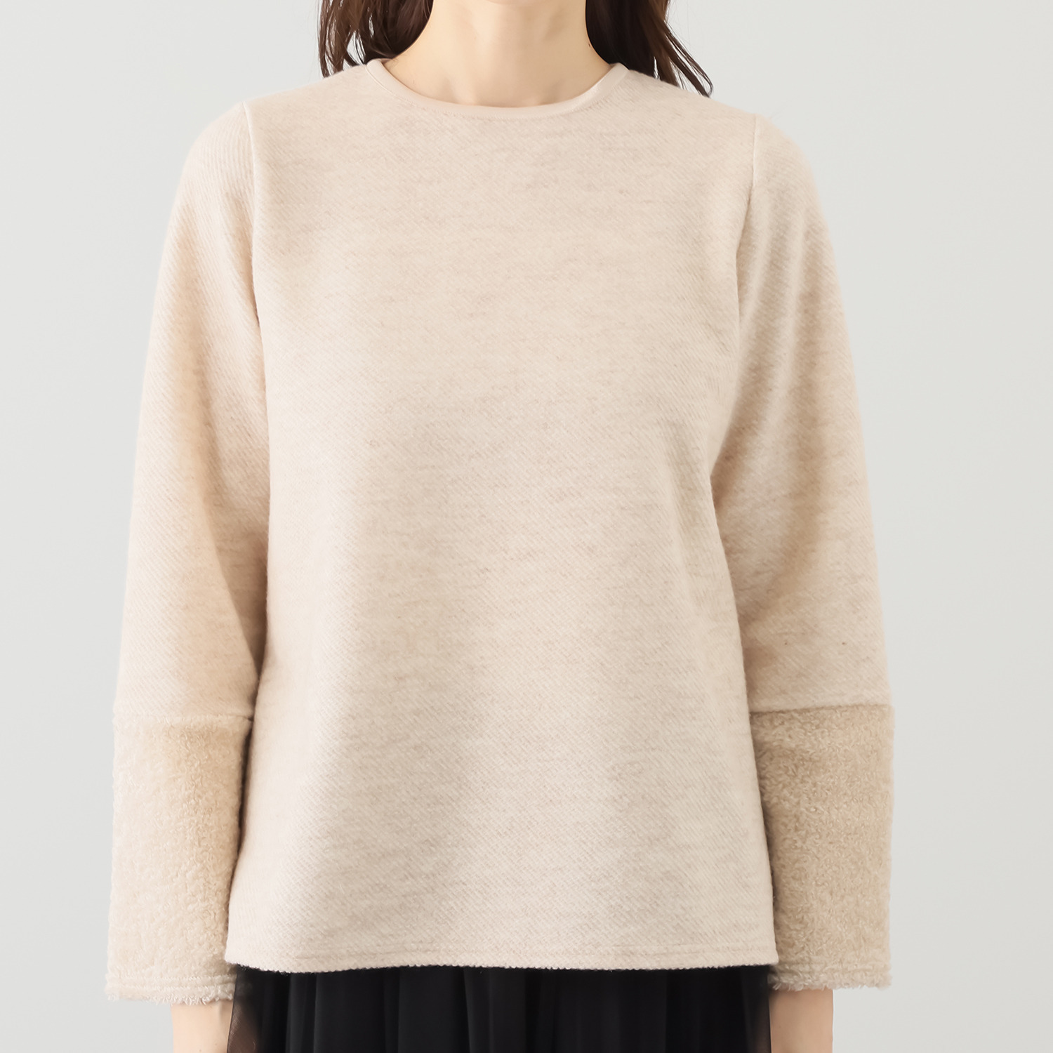 リサリサ ウール混インレー 袖ボア切替 デザインプルオーバー