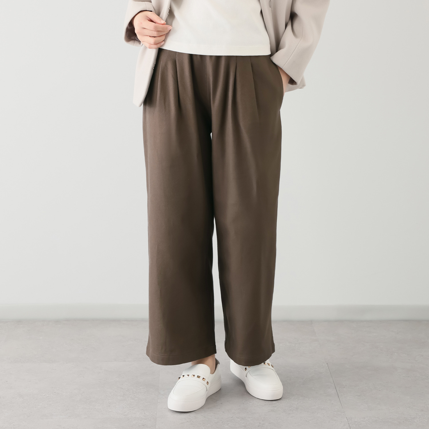 イージーライフ 泉州のこだわり天然素材 綿１００％ 毛布裏起毛 タックセミワイドパンツ