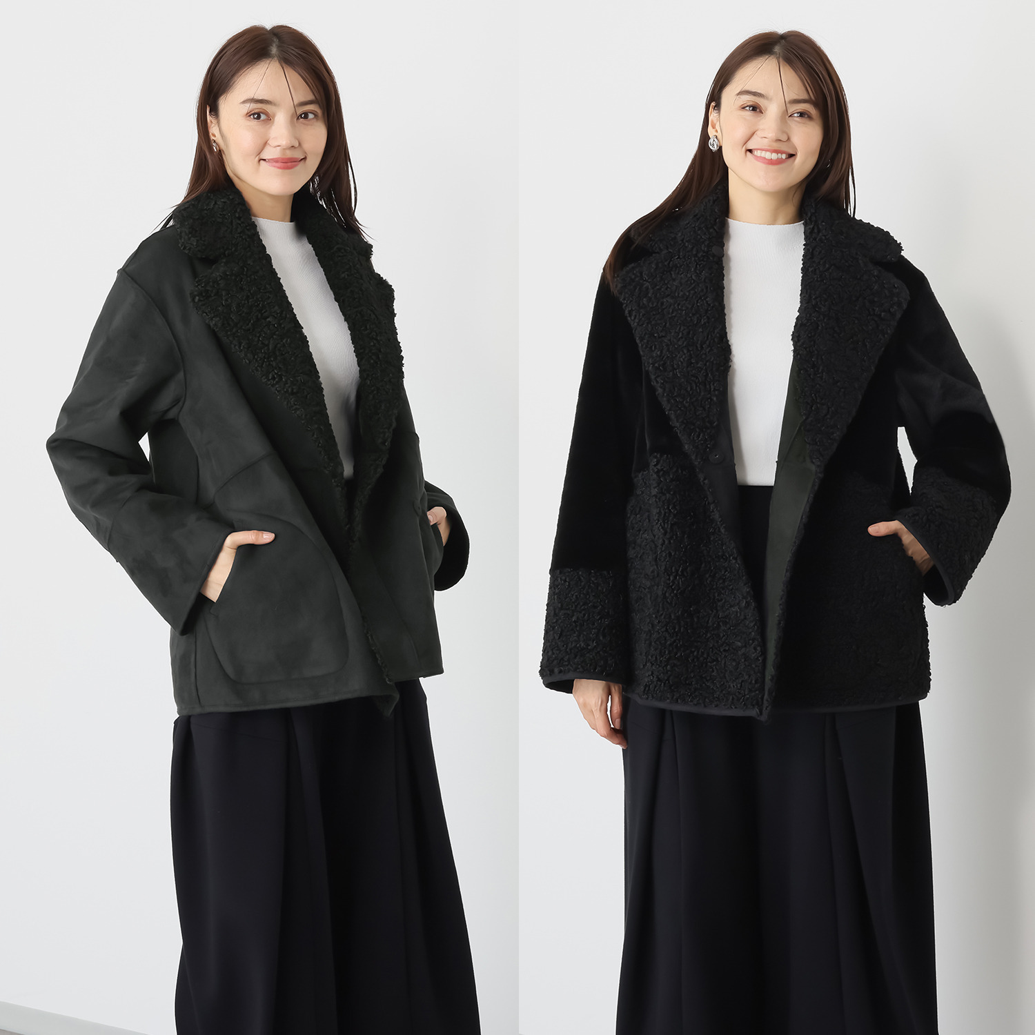 ゼラールスポーツ フェイクムートン リバーシブルで楽しめる ファー切替デザイン ピーコート