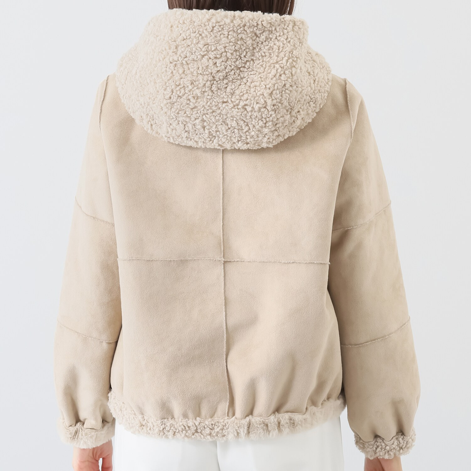 ゼラールスポーツ フェイクムートン リバーシブルで楽しめる ファー切替デザイン 裾ギャザー フーディーブルゾン