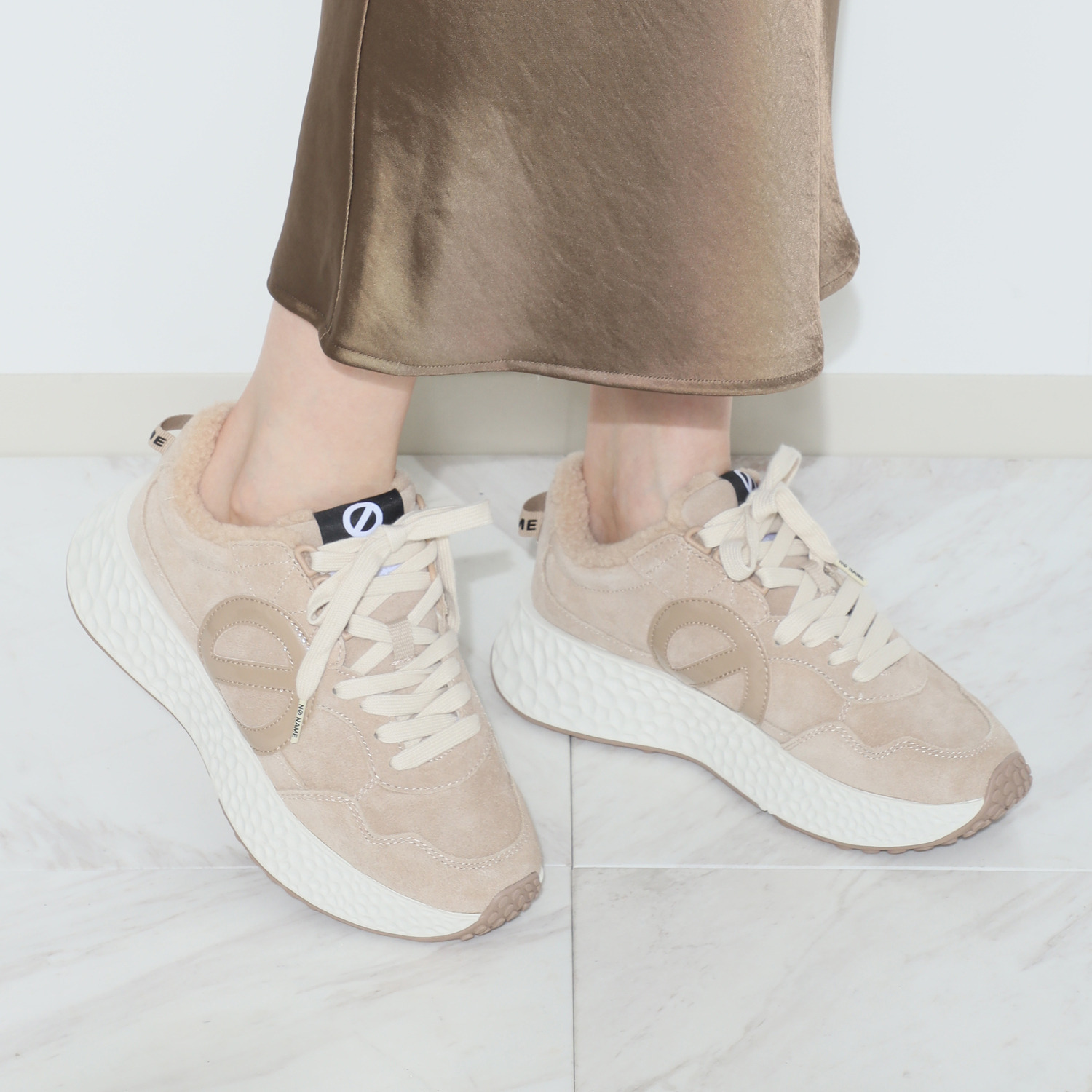 ノーネーム 牛革スエード ボアスニーカー “カーター”