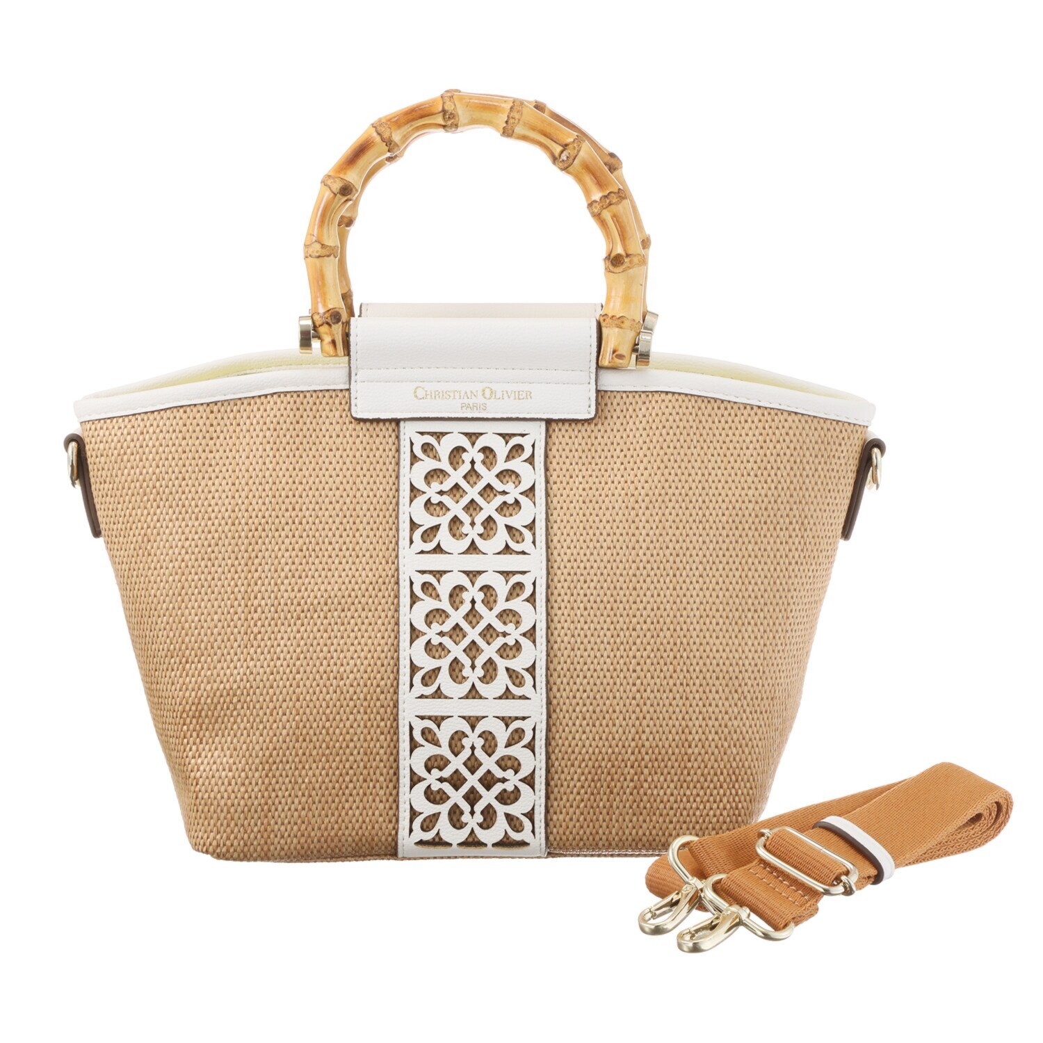 クリスチャン　オリビエ レーザーカットシリーズ バンブーハンドル ２ウェイ ショルダートートバッグ
