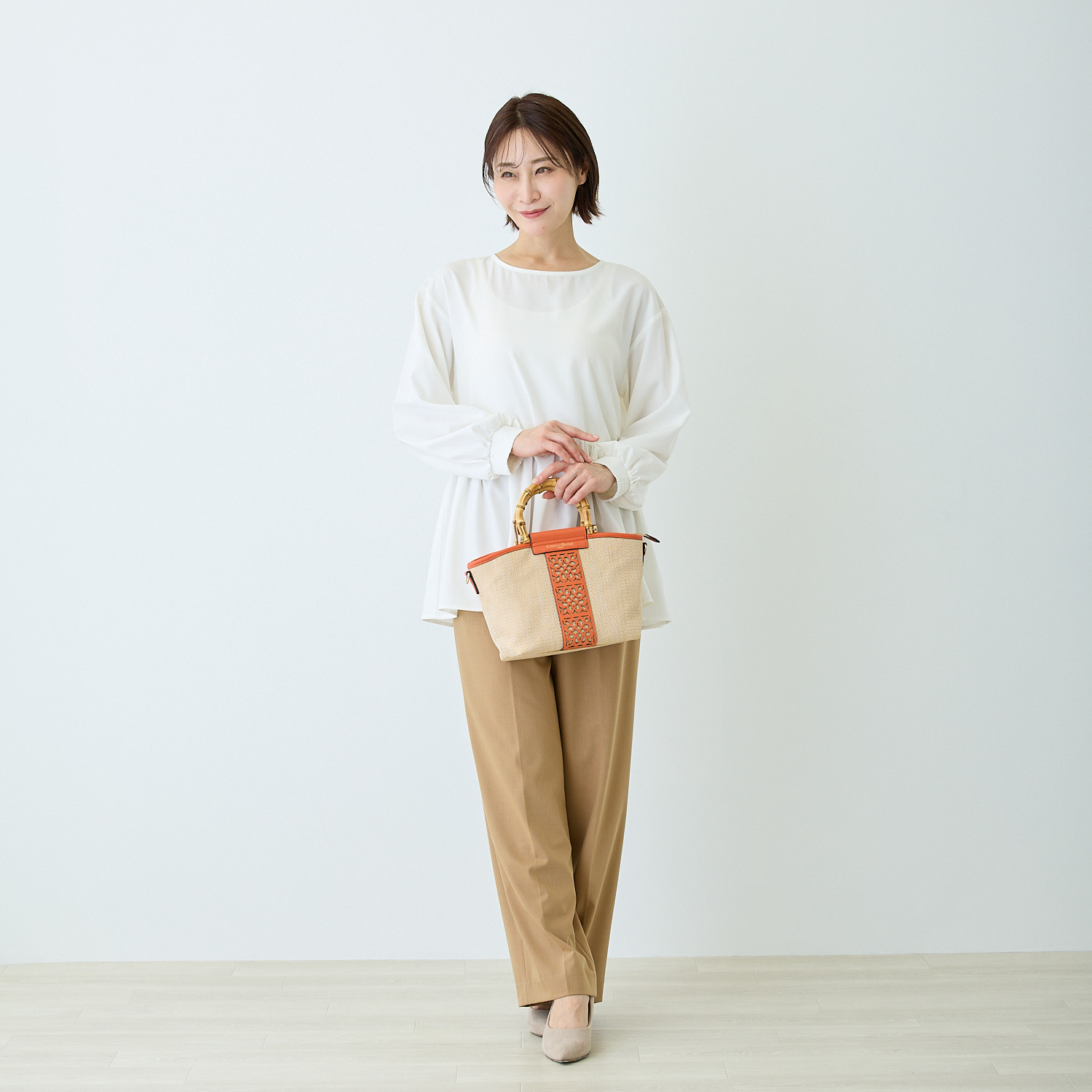 クリスチャン　オリビエ レーザーカットシリーズ バンブーハンドル ２ウェイ ショルダートートバッグ