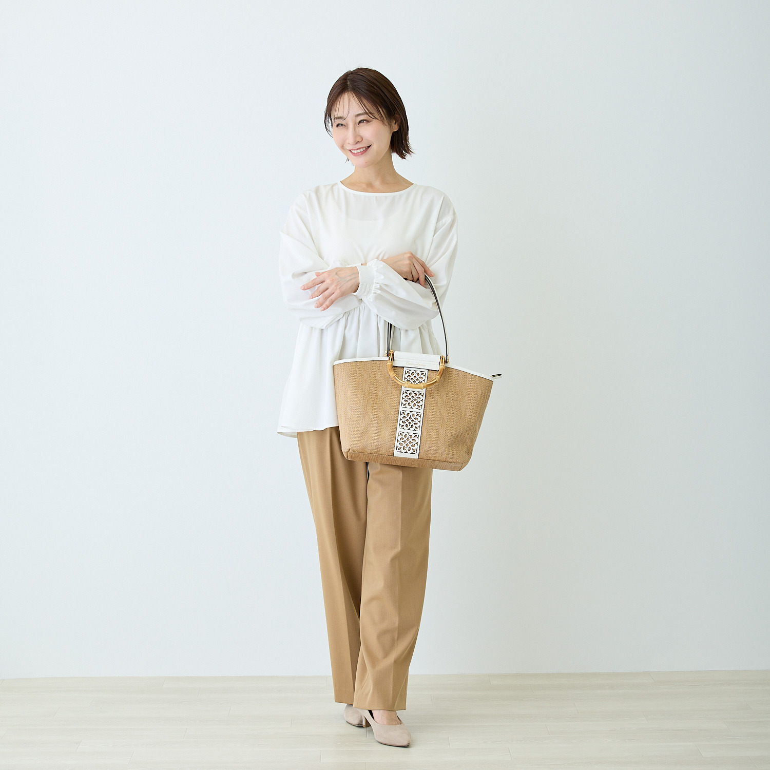 クリスチャン　オリビエ レーザーカットシリーズ バンブーハンドル ２ウェイトートバッグ