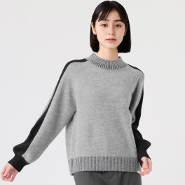アリュメット バイカラー変形袖 ニットプルオーバー