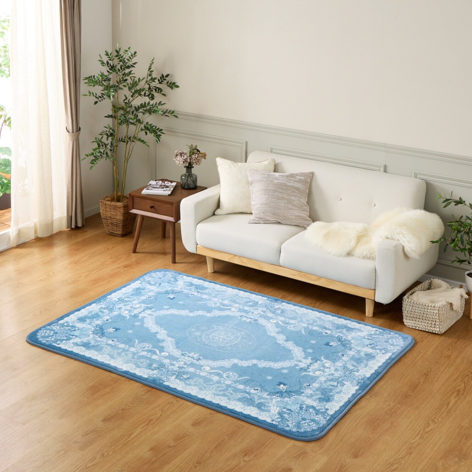 スワトウ刺しゅう協会 認定デザイン 洗える あたたかラグ ＜１３０×１９０ｃｍ＞