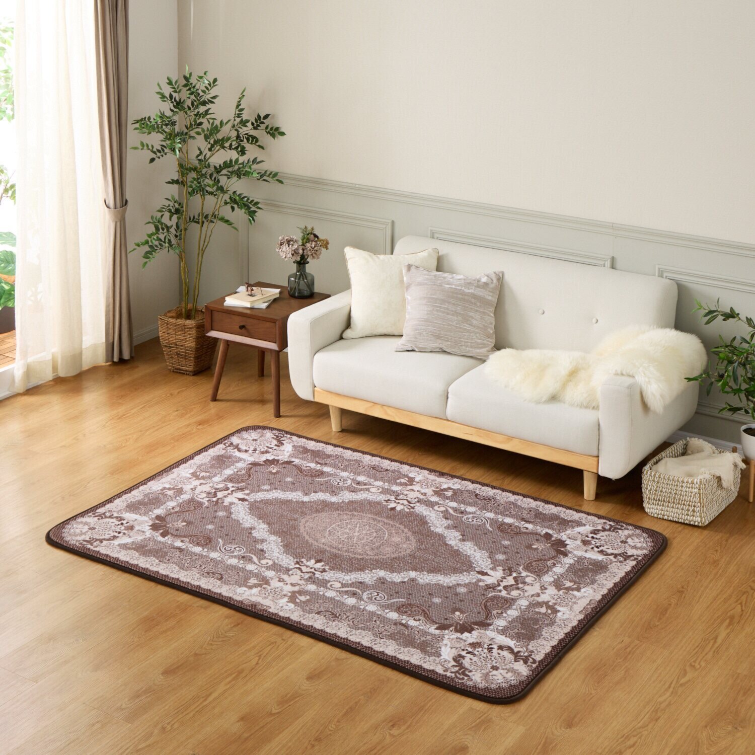 スワトウ刺しゅう協会 認定デザイン 洗える あたたかラグ ＜１３０×１９０ｃｍ＞