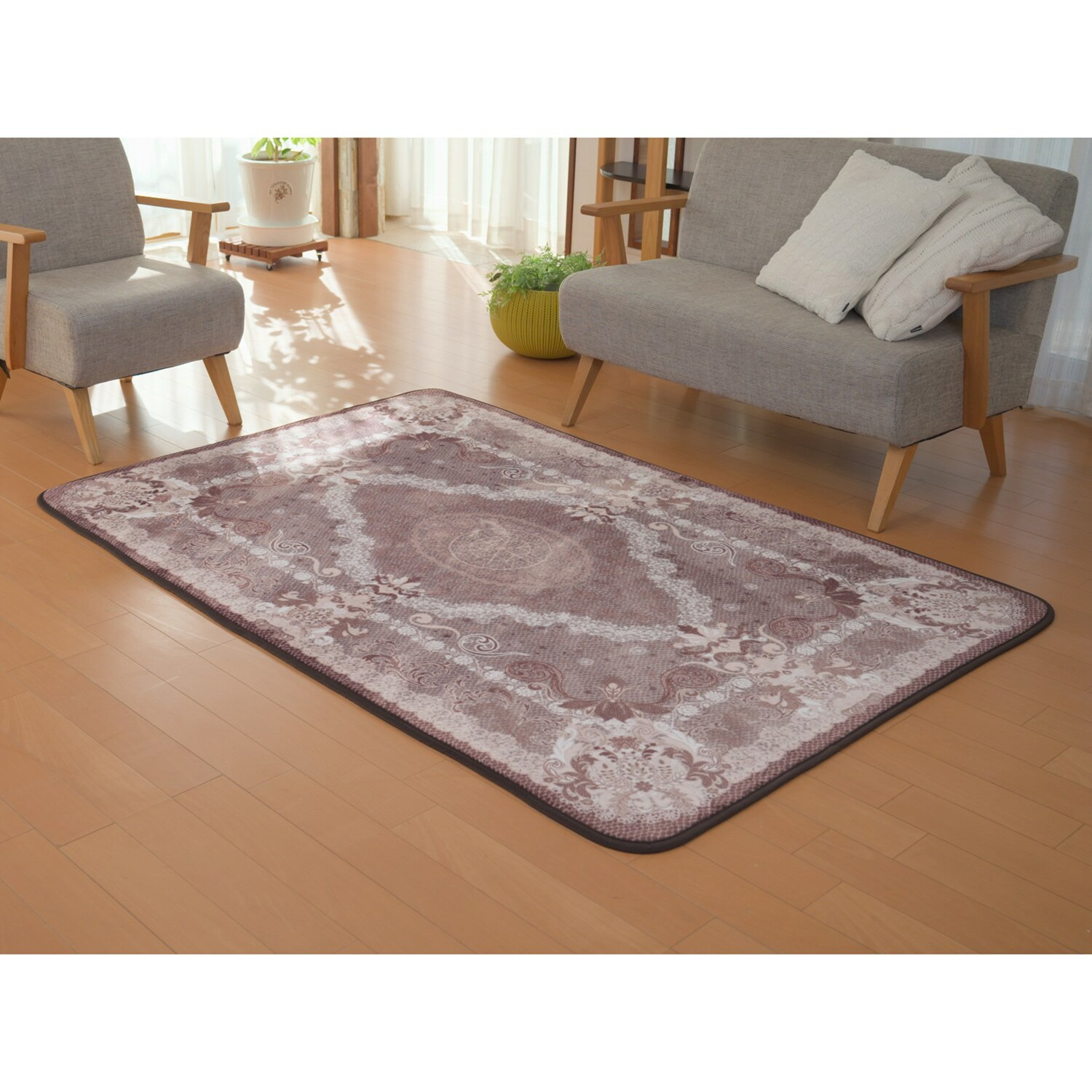 スワトウ刺しゅう協会 認定デザイン 洗える あたたかラグ ＜１３０×１９０ｃｍ＞