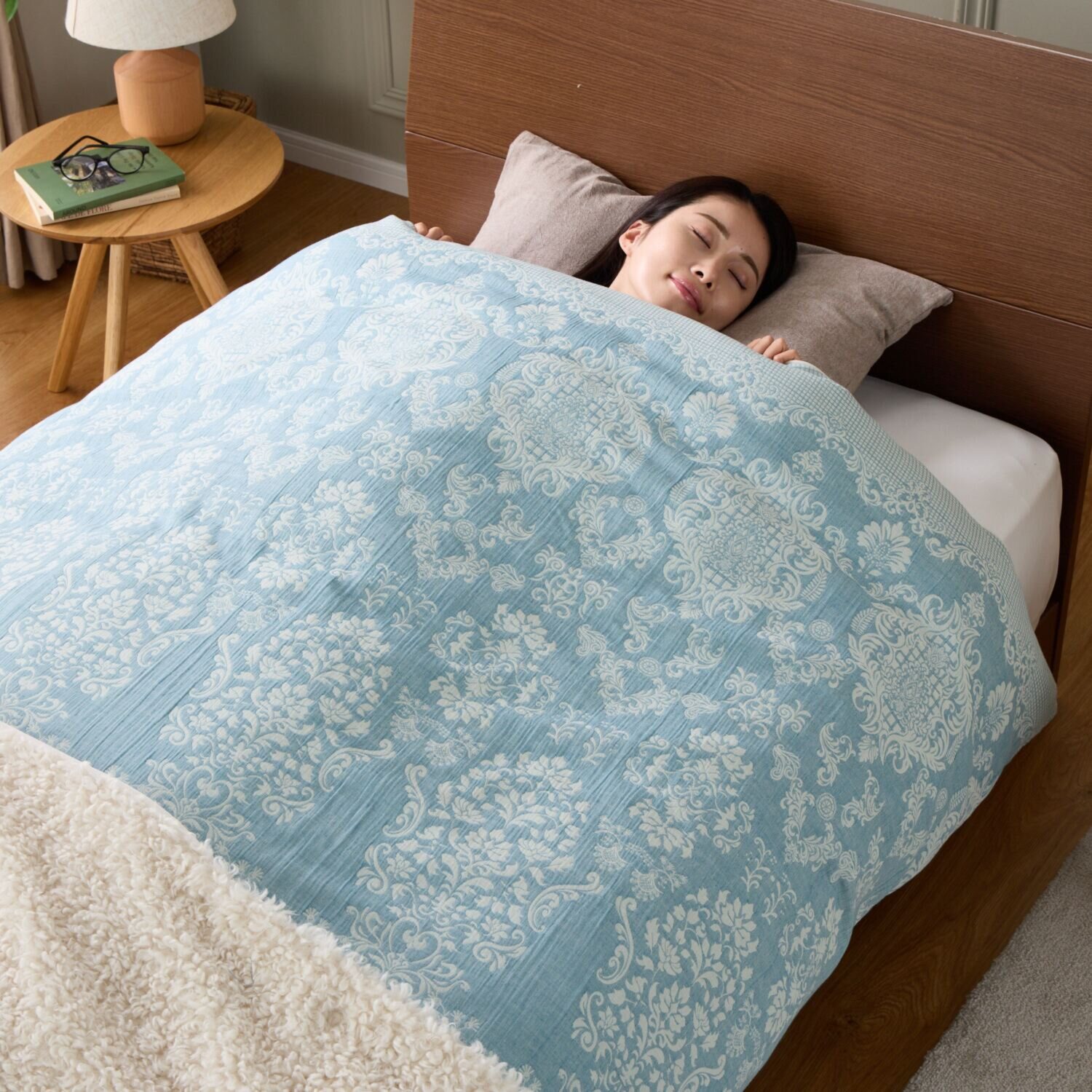 スワトウ刺しゅう協会 認定デザイン 足元スプレッド付 コットン１００％ 掛布団カバー ＜シングル＞