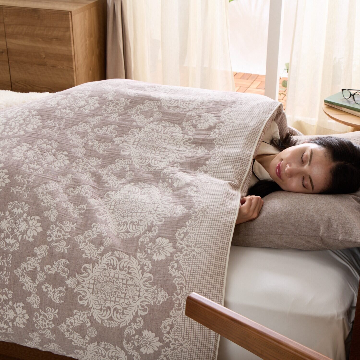 スワトウ刺しゅう協会 認定デザイン 足元スプレッド付 コットン１００％ 掛布団カバー ＜セミダブル＞