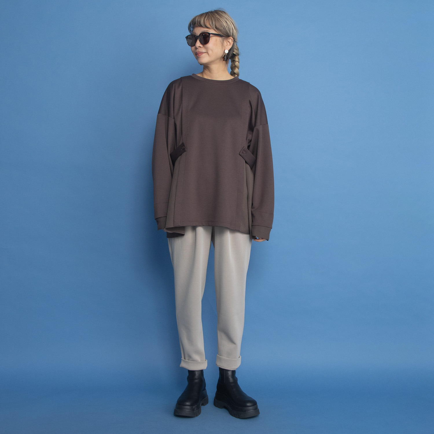 ヨーコモリモト スタイルアップ 切替デザイン テーパードパンツ