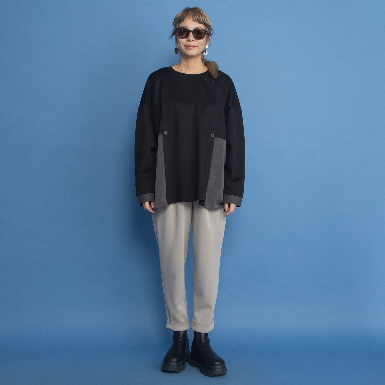 ヨーコモリモト スタイルアップ 切替デザイン テーパードパンツ