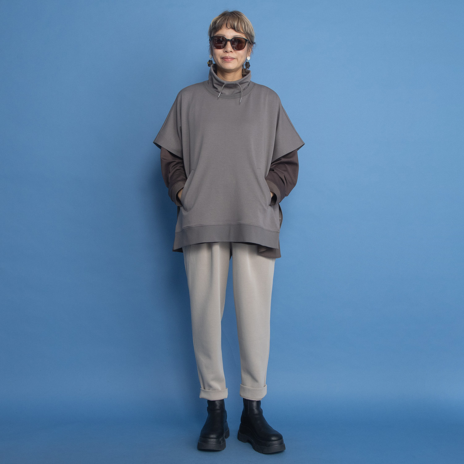 ヨーコモリモト スタイルアップ 切替デザイン テーパードパンツ