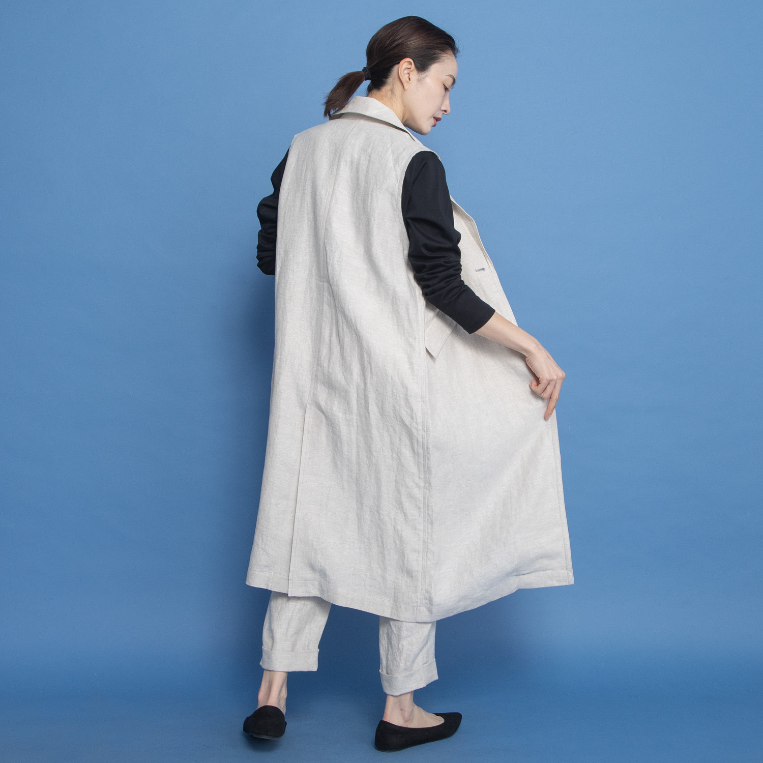 レア　ジェム リネンツイルで 優雅にまとう デザインロングベスト
