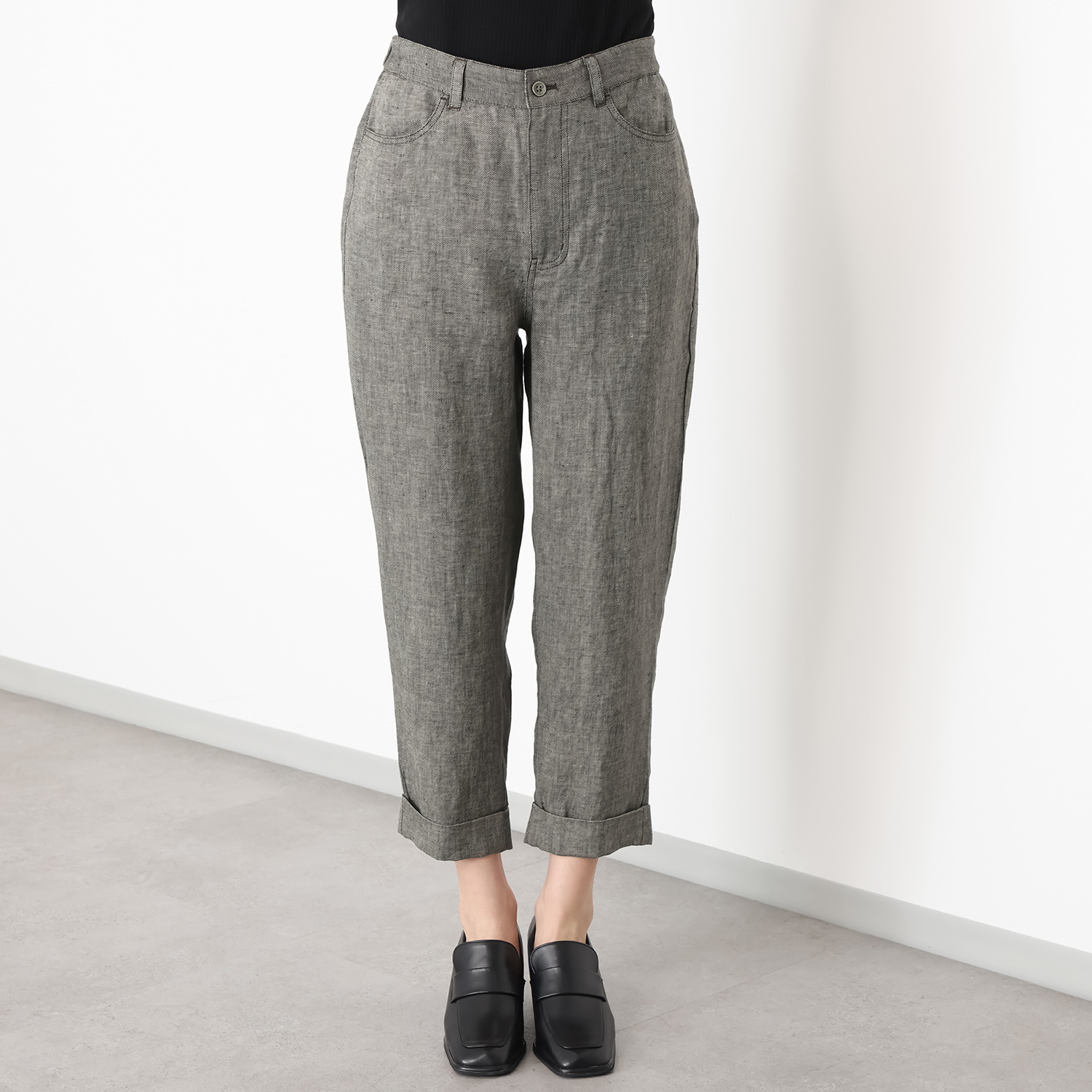 レア　ジェム リネンツイルで 優雅にスタイルカバー テーパードパンツ