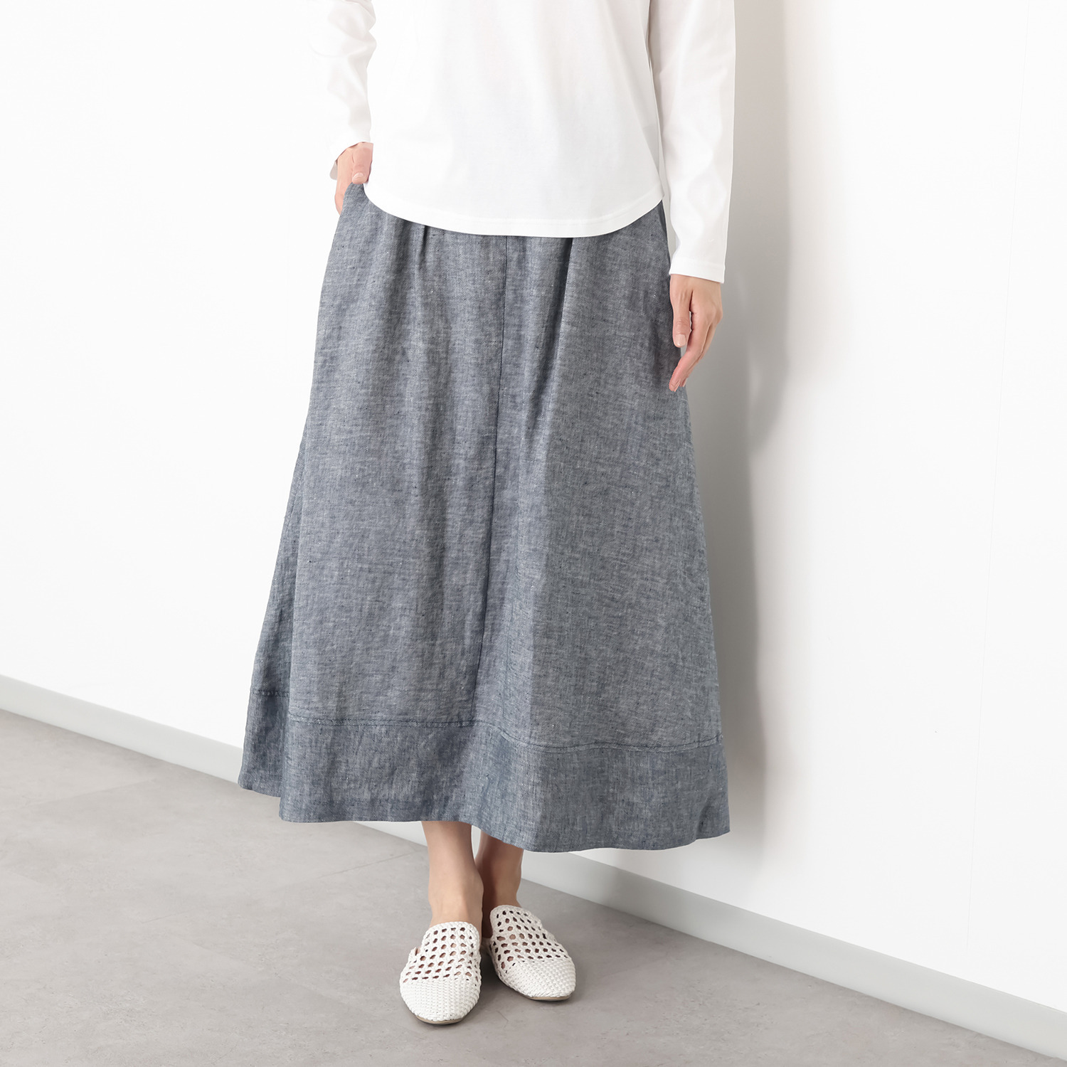 レア　ジェム リネンツイルで 優雅に揺らめく コクーンフレアースカート