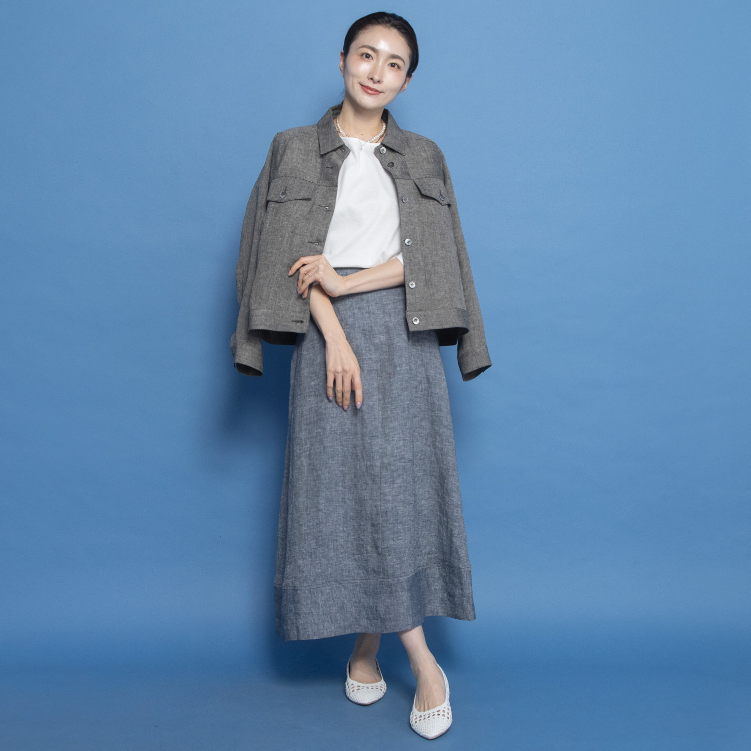 レア　ジェム リネンツイルで 優雅に揺らめく コクーンフレアースカート