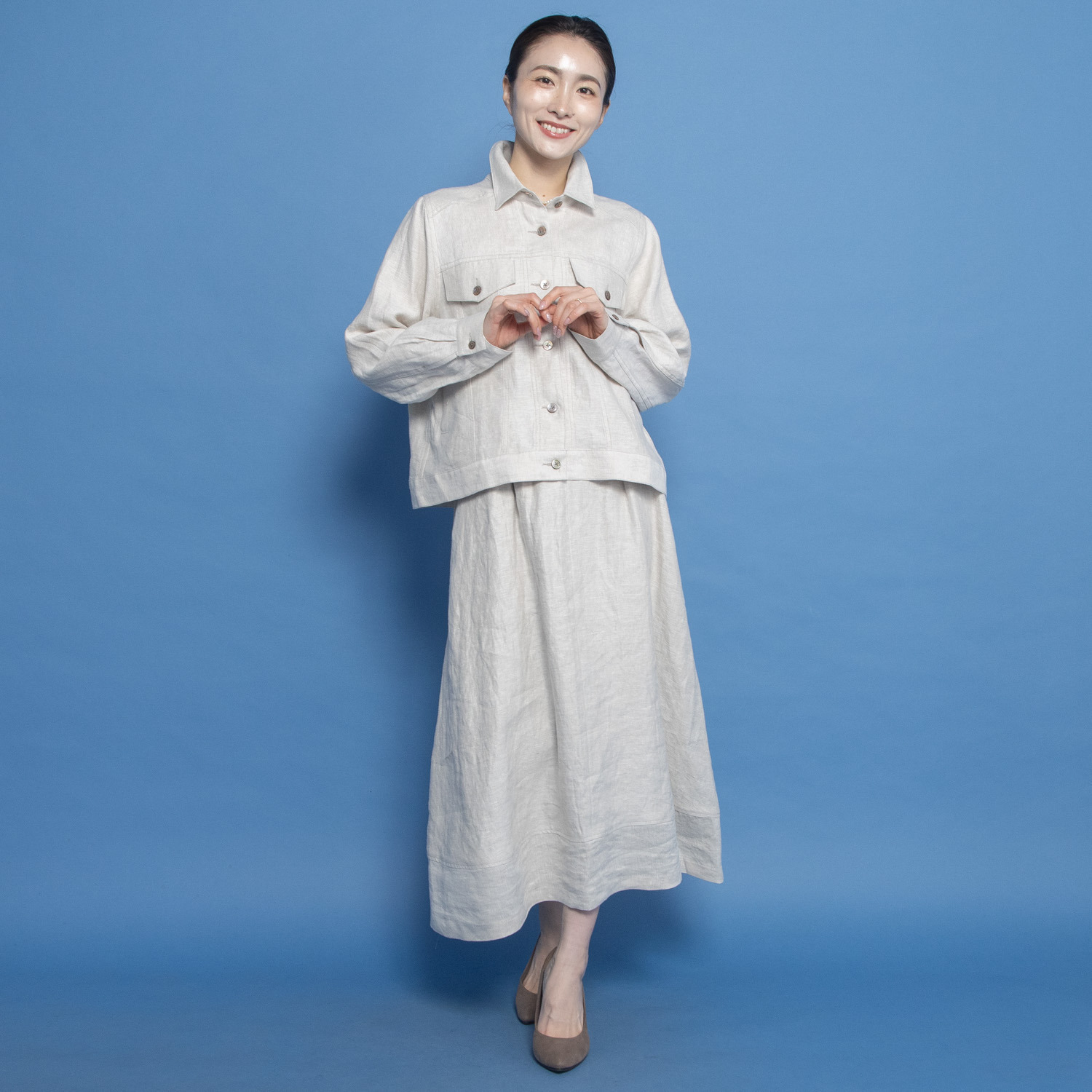 レア　ジェム リネンツイルで 優雅に揺らめく コクーンフレアースカート