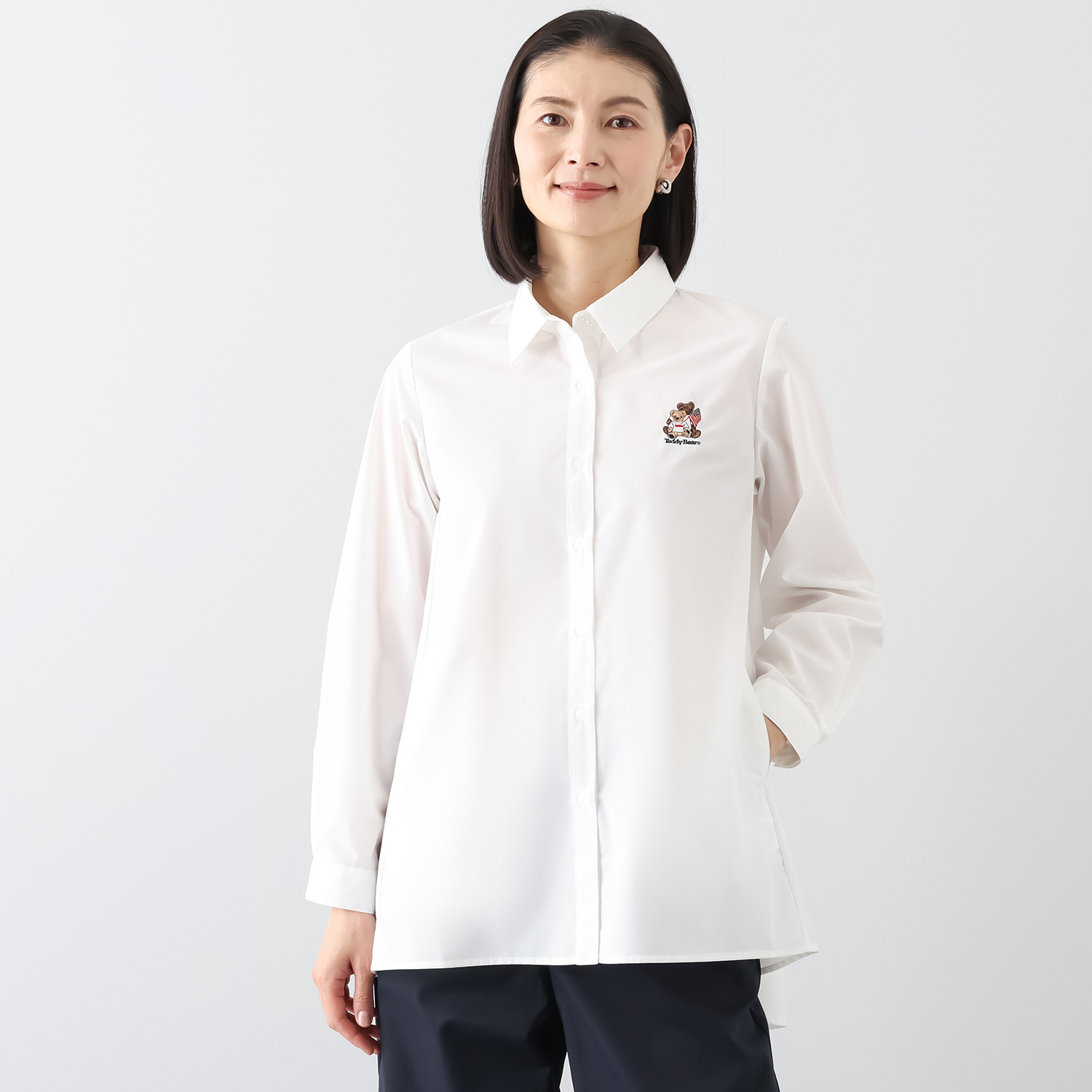 テディベア ワンポイントアクセント テディベア刺しゅう Ａライン シャツチュニック