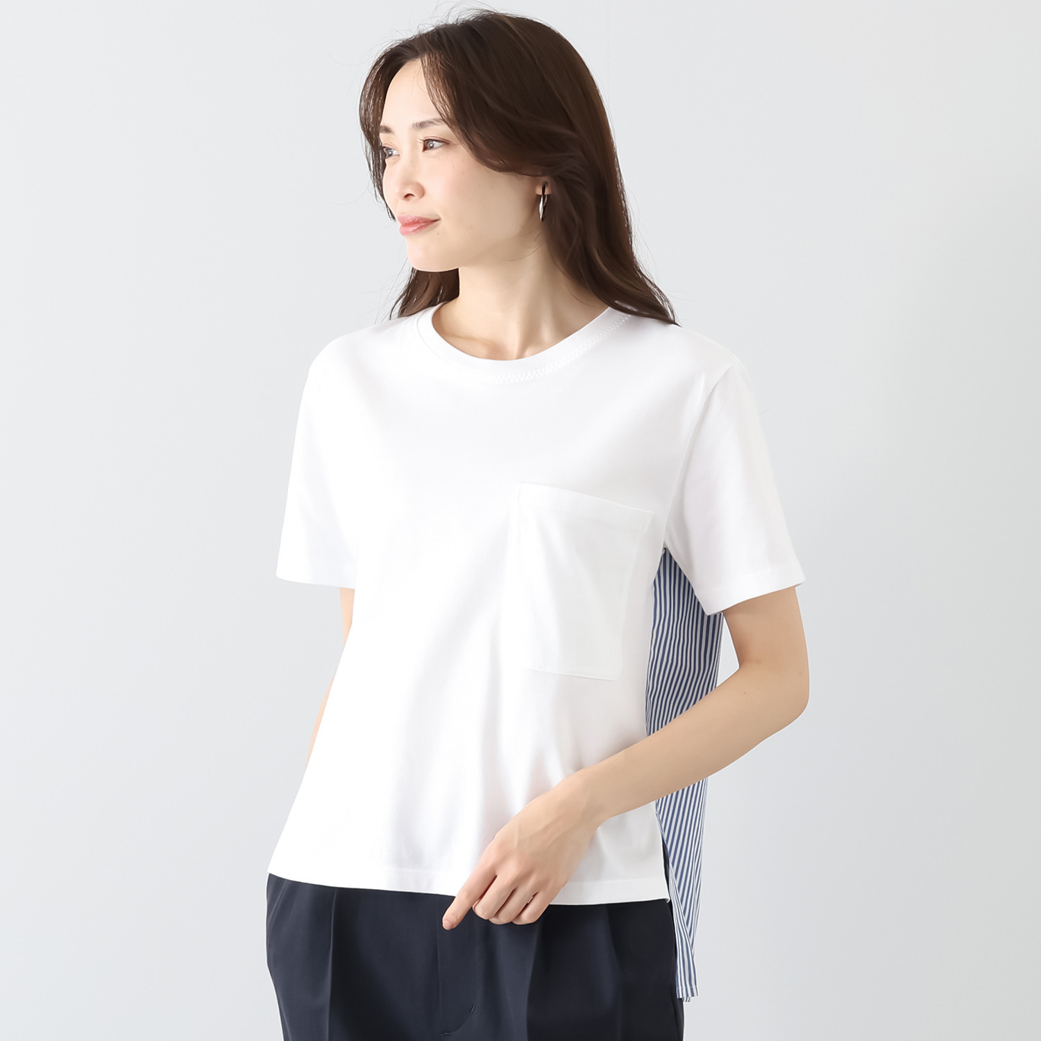 シャビージェンティール 後ろ身頃 ロンドンストライプ コンビネーションＴシャツ