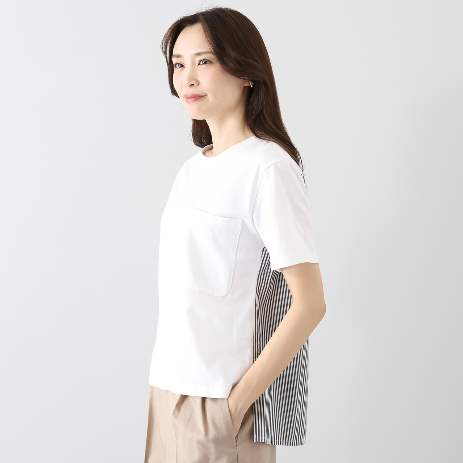 シャビージェンティール 後ろ身頃 ロンドンストライプ コンビネーションＴシャツ