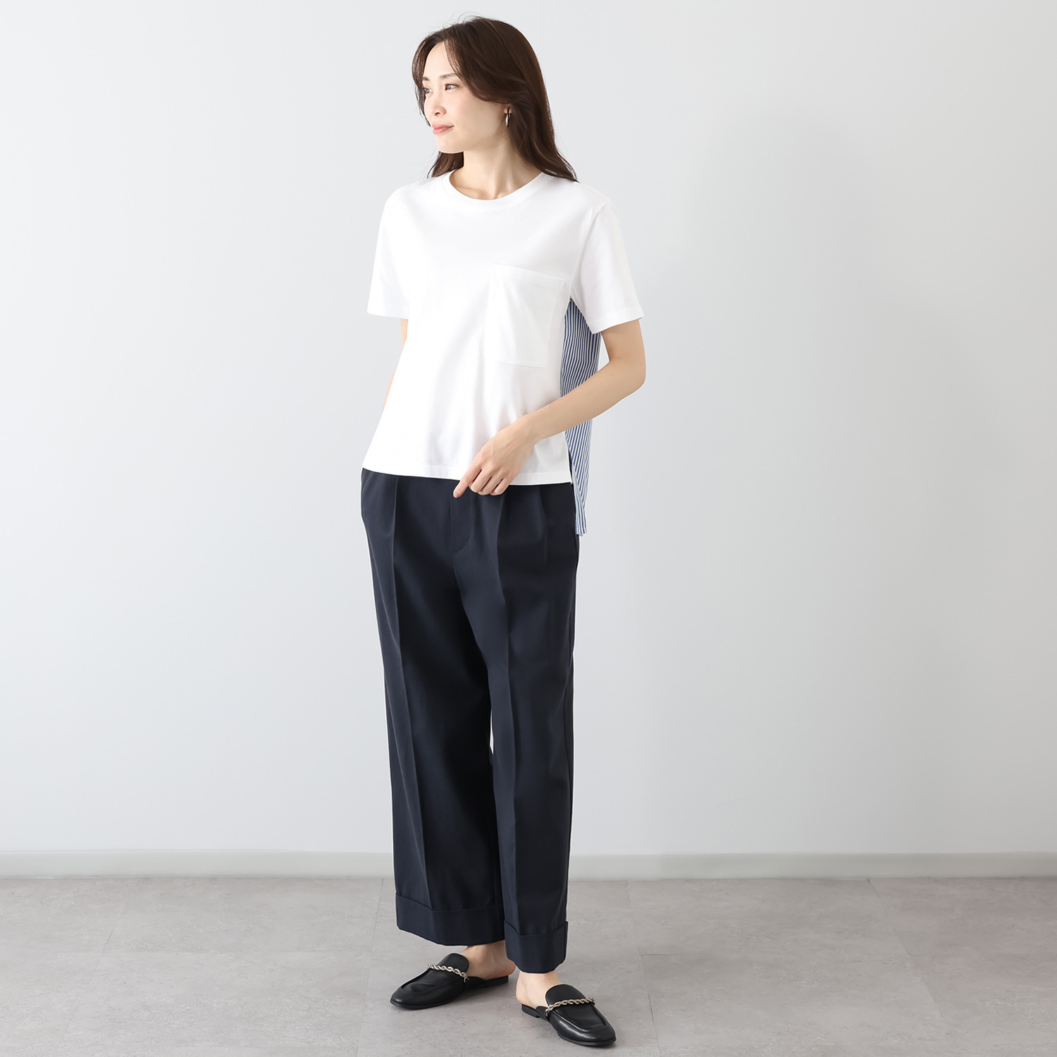 シャビージェンティール 後ろ身頃 ロンドンストライプ コンビネーションＴシャツ