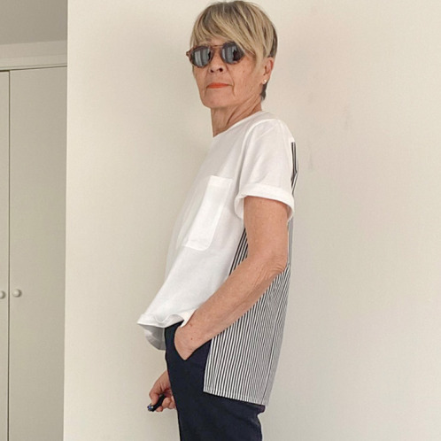 シャビージェンティール 後ろ身頃 ロンドンストライプ コンビネーションＴシャツ