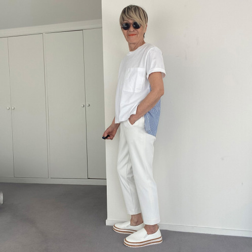 シャビージェンティール 後ろ身頃 ロンドンストライプ コンビネーションＴシャツ