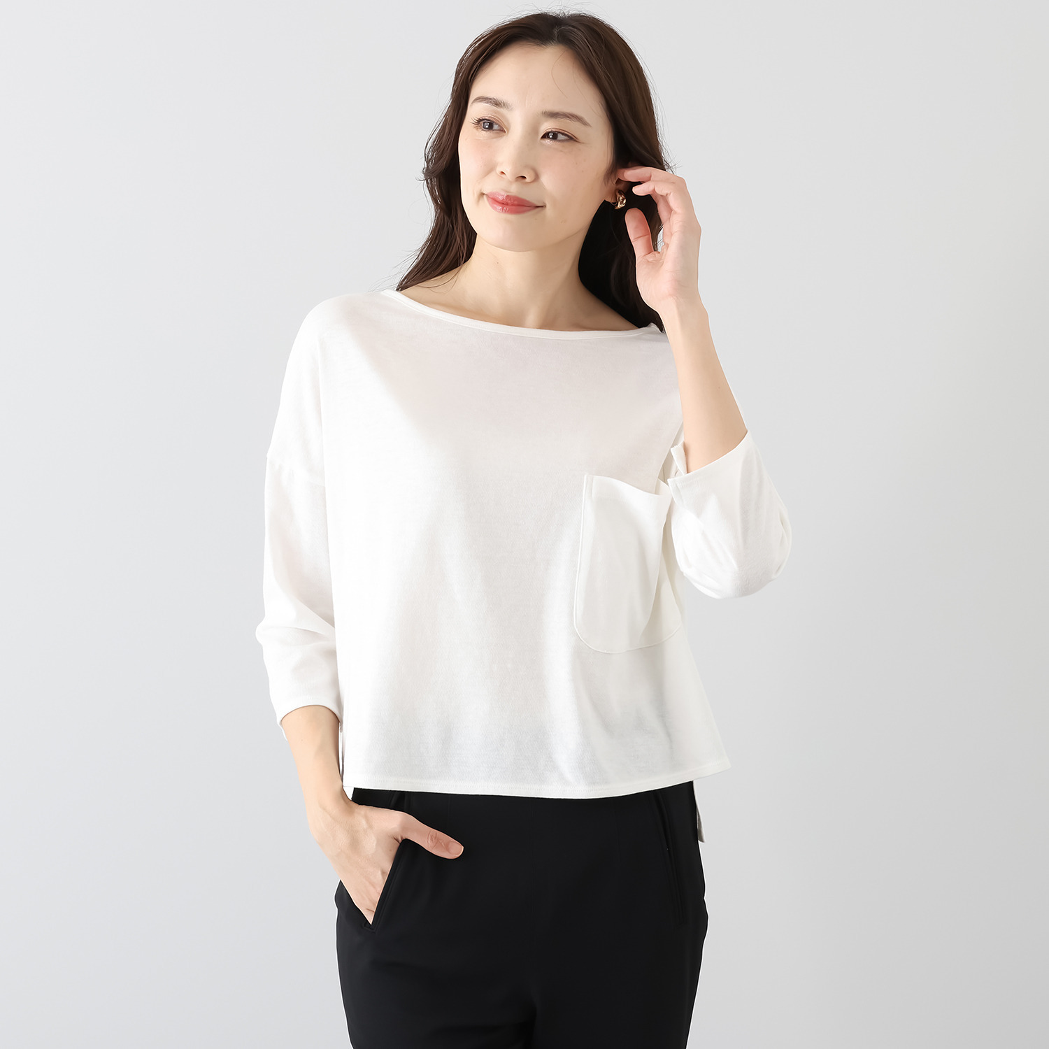 シャビージェンティール ボートネック ドロップショルダー クロップト丈プルオーバー 