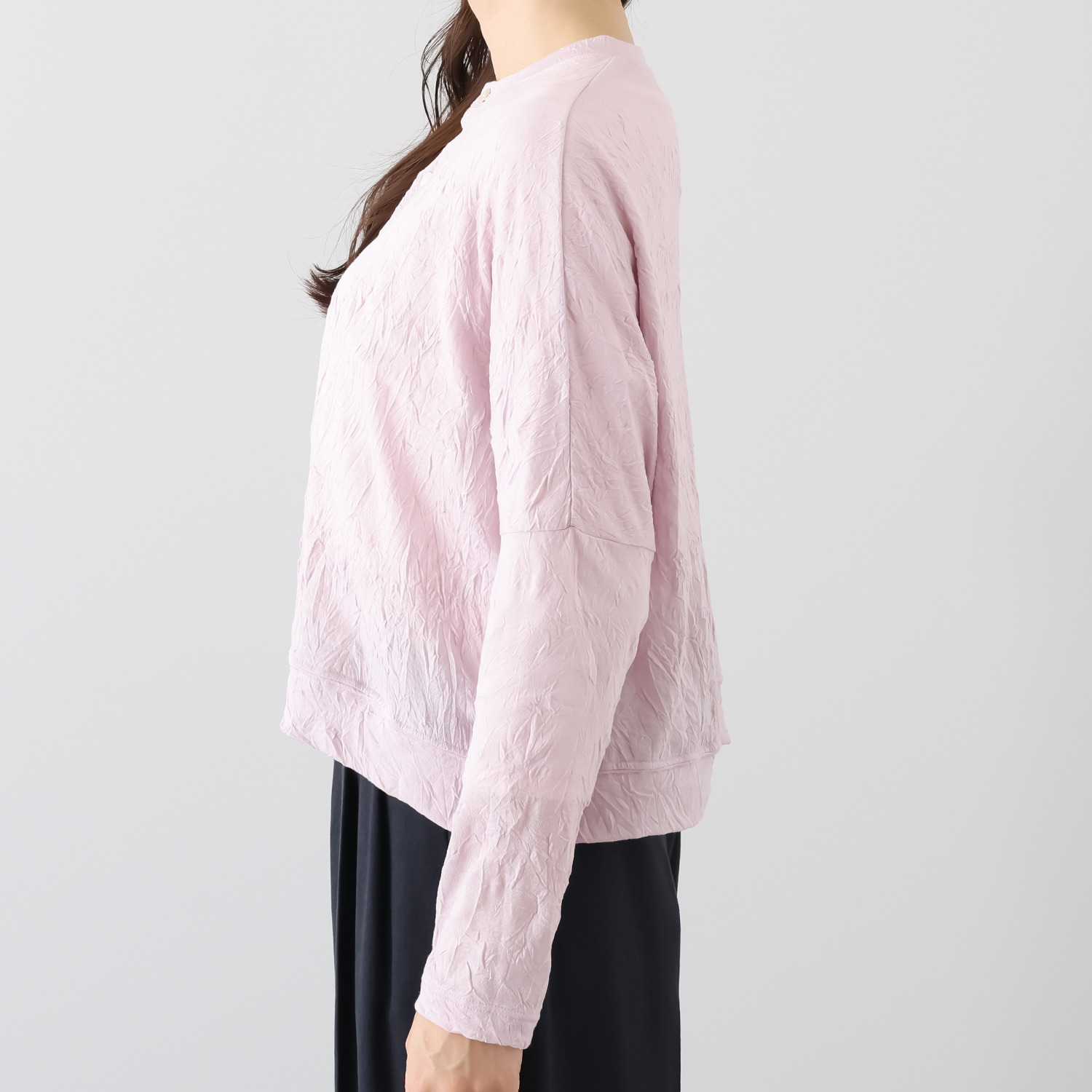 シャビージェンティール ワッシャー素材 ドロップショルダー クルーネックカーディガン