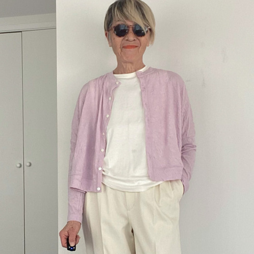 シャビージェンティール ワッシャー素材 ドロップショルダー クルーネックカーディガン