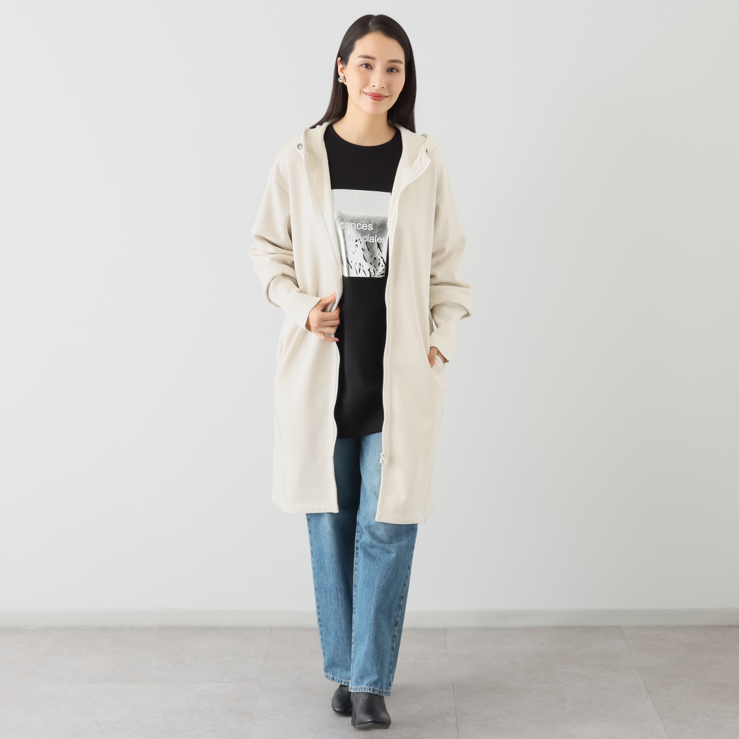 イシカワラボ★ヒトミ 裏ミンク調起毛 ソフトダンボール フーディーロングコート