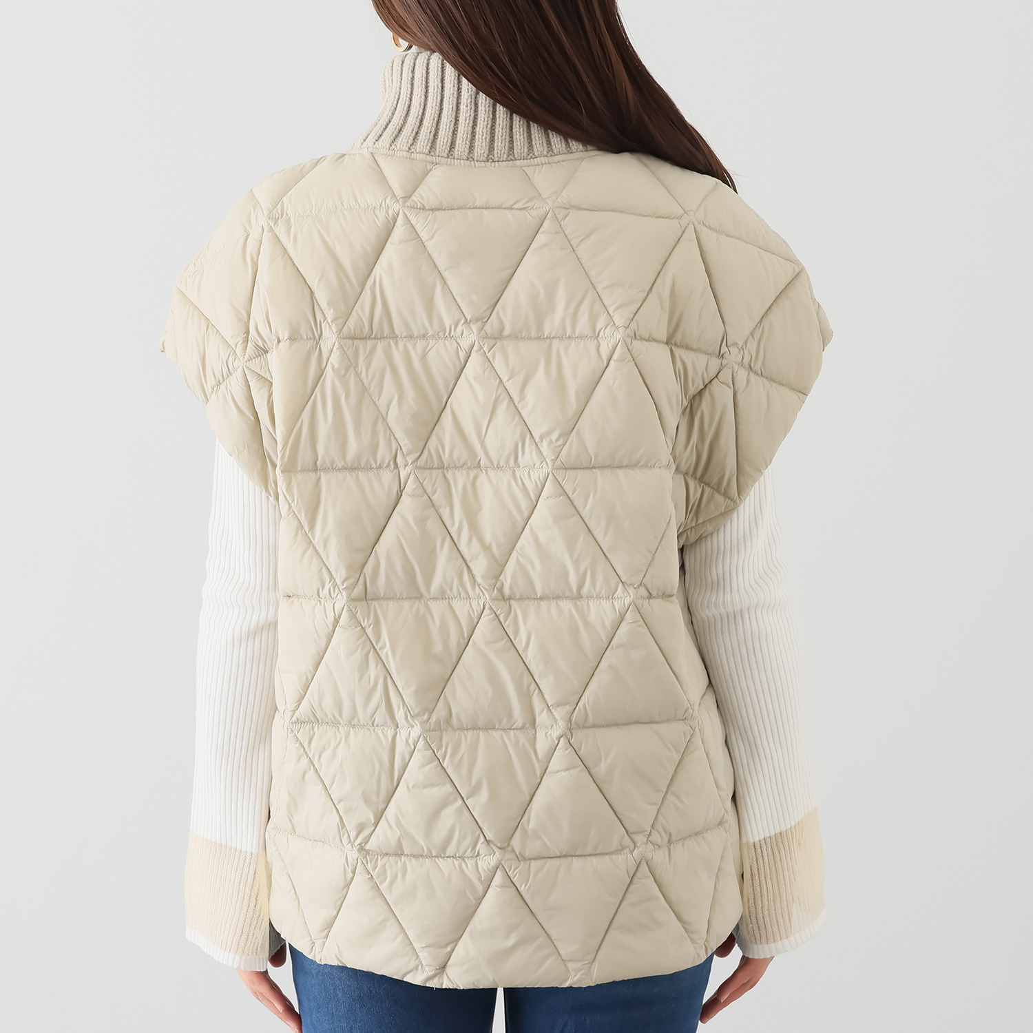 イシカワラボ★ヒトミ ファイバーダウン ネックリブアクセント ショール風ジレ