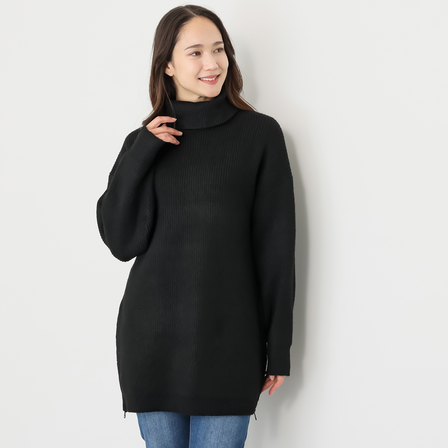 イシカワラボ★ヒトミ 片畦編 サイドファスナーデザイン ニットチュニック