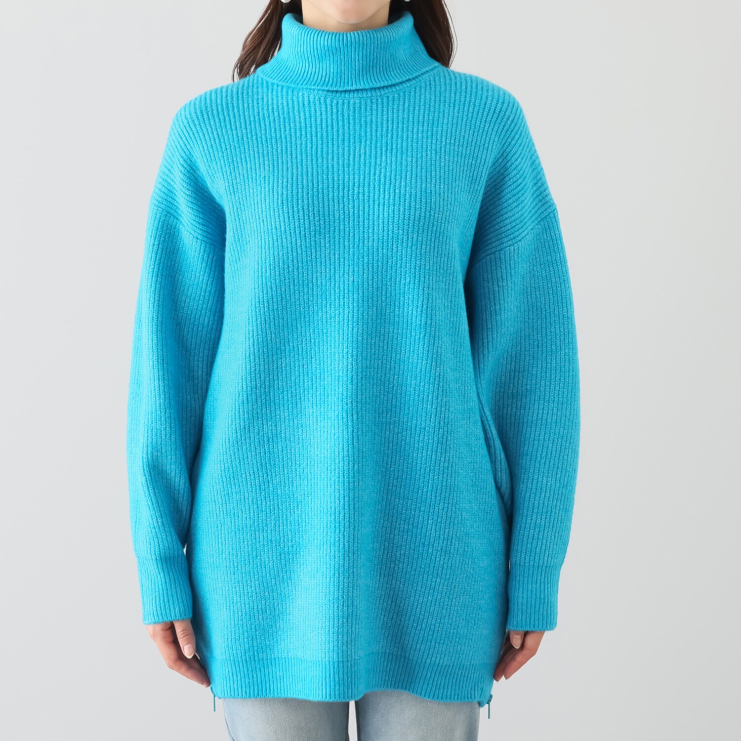 イシカワラボ★ヒトミ 片畦編 サイドファスナーデザイン ニットチュニック