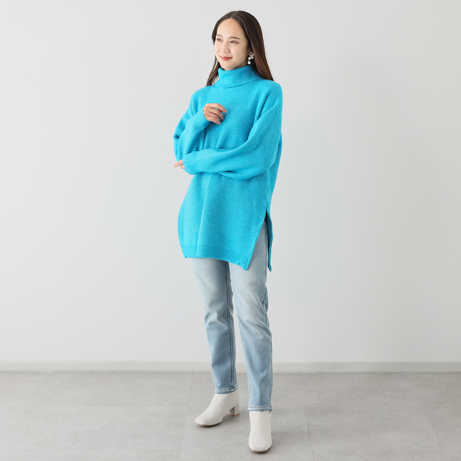 イシカワラボ★ヒトミ 片畦編 サイドファスナーデザイン ニットチュニック