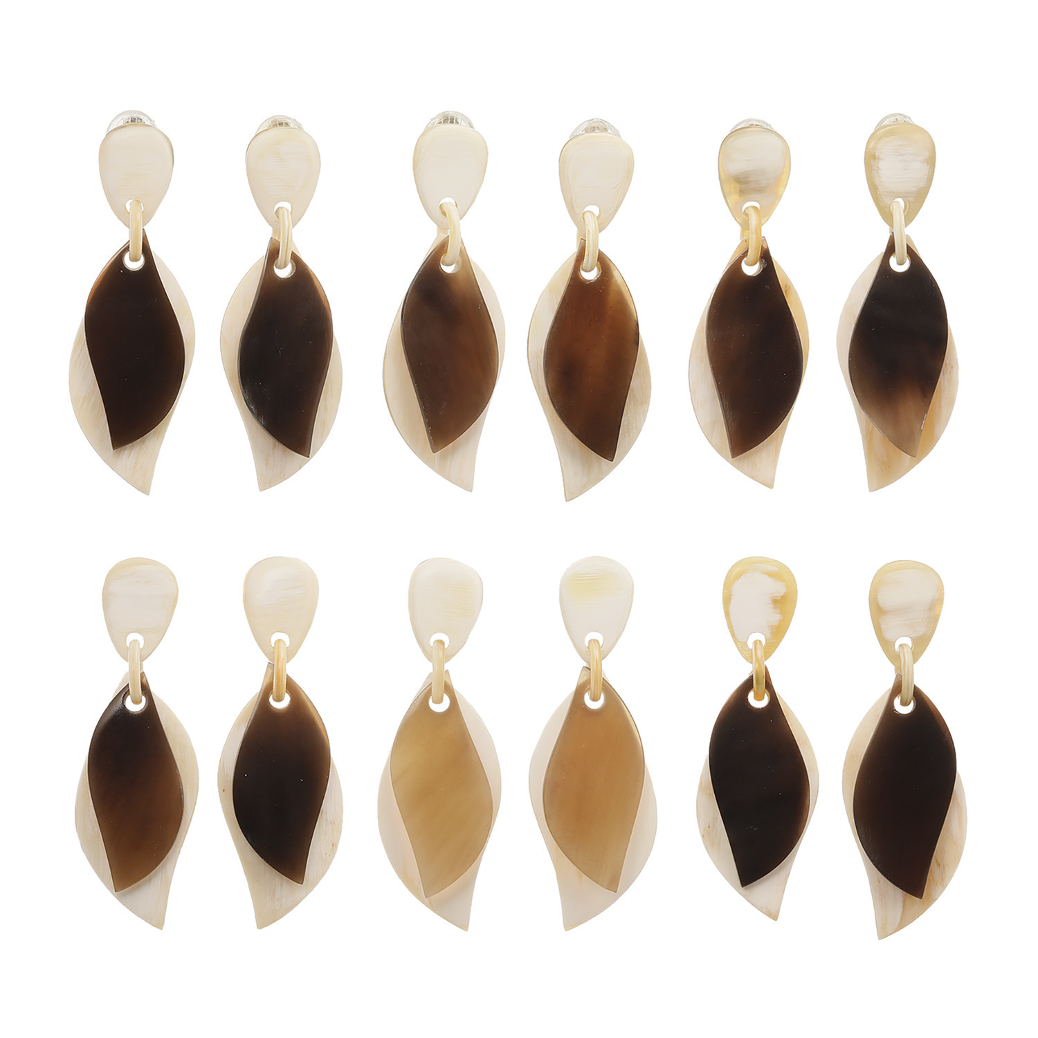 ミル・レーヴ 水牛 レイヤードリーフ イヤリング／ピアス