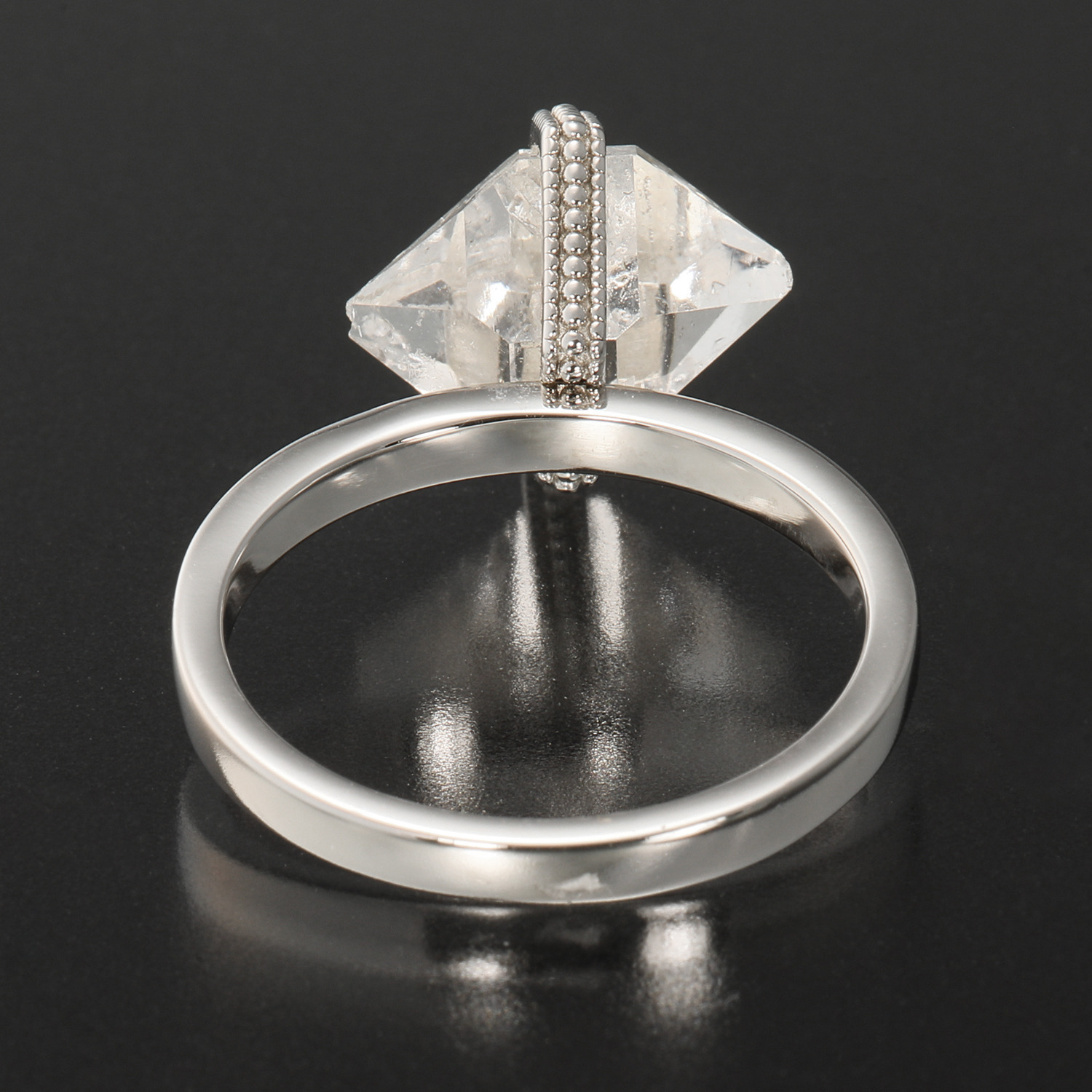 イーシア シルバー ハーキマーダイヤモンド ロッククリスタルクォーツ ライングレースデザイン リング