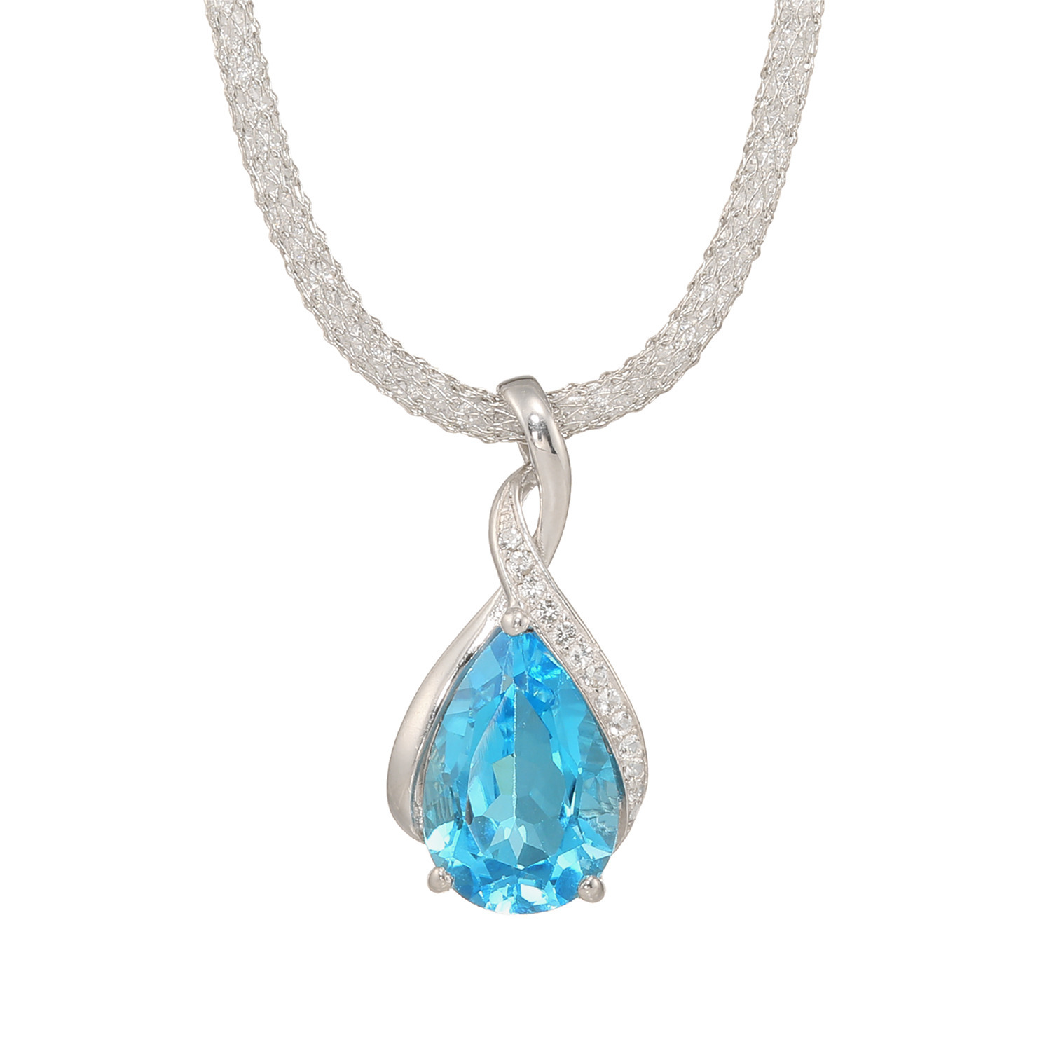 イーシア シルバー ブルートパーズ＆ ホワイトトパーズ＆ ＣＺ ペアシェイプペンダント