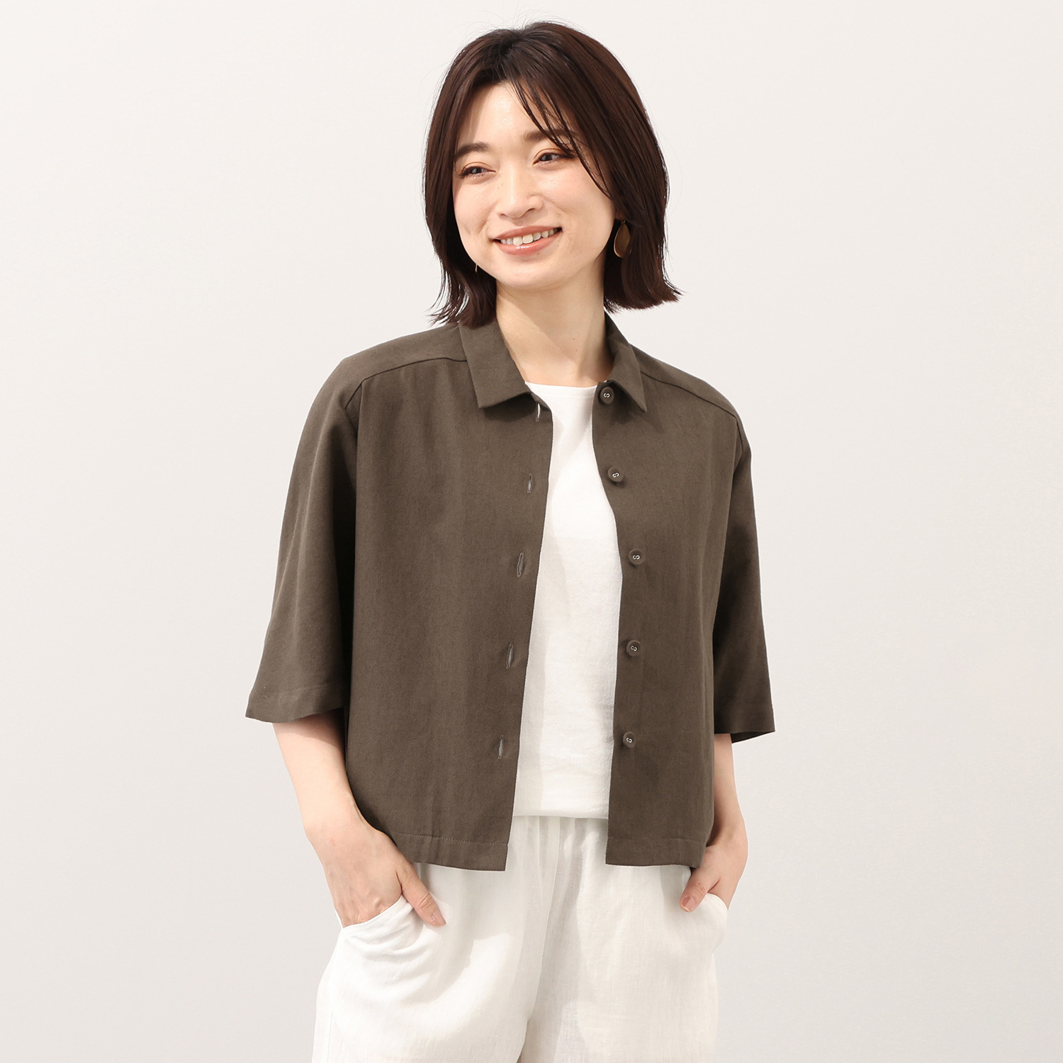 シャビージェンティール 麻混ツイル織 七分袖シャツジャケット