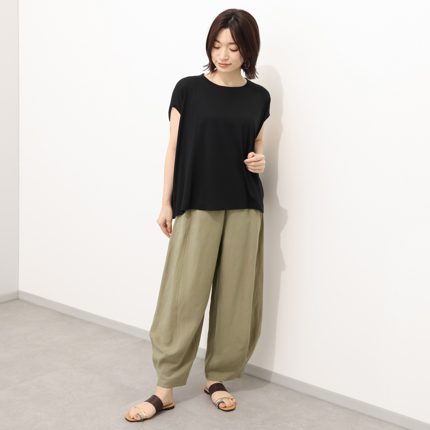 シャビージェンティール 麻混 バレルパンツ