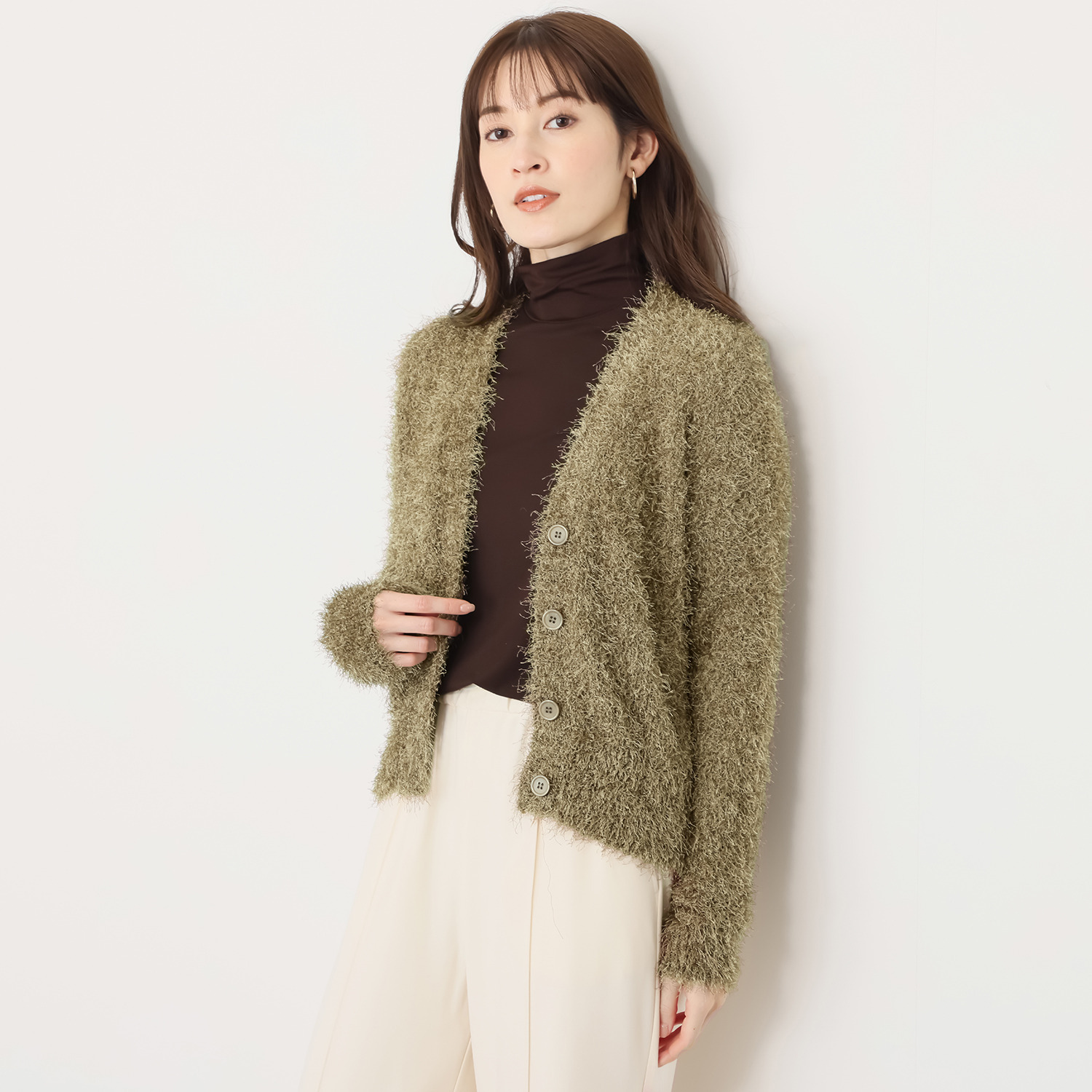 リサリサ ファンシーで大人な フリンジヤーン ニットカーディガン