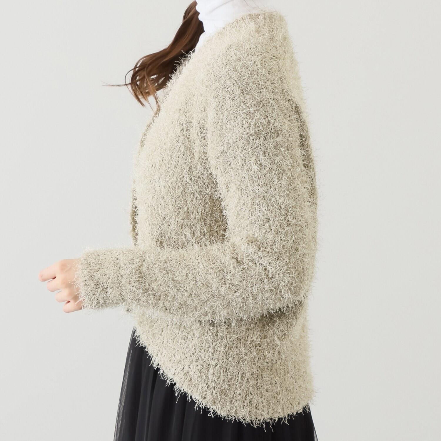 リサリサ ファンシーで大人な フリンジヤーン ニットカーディガン