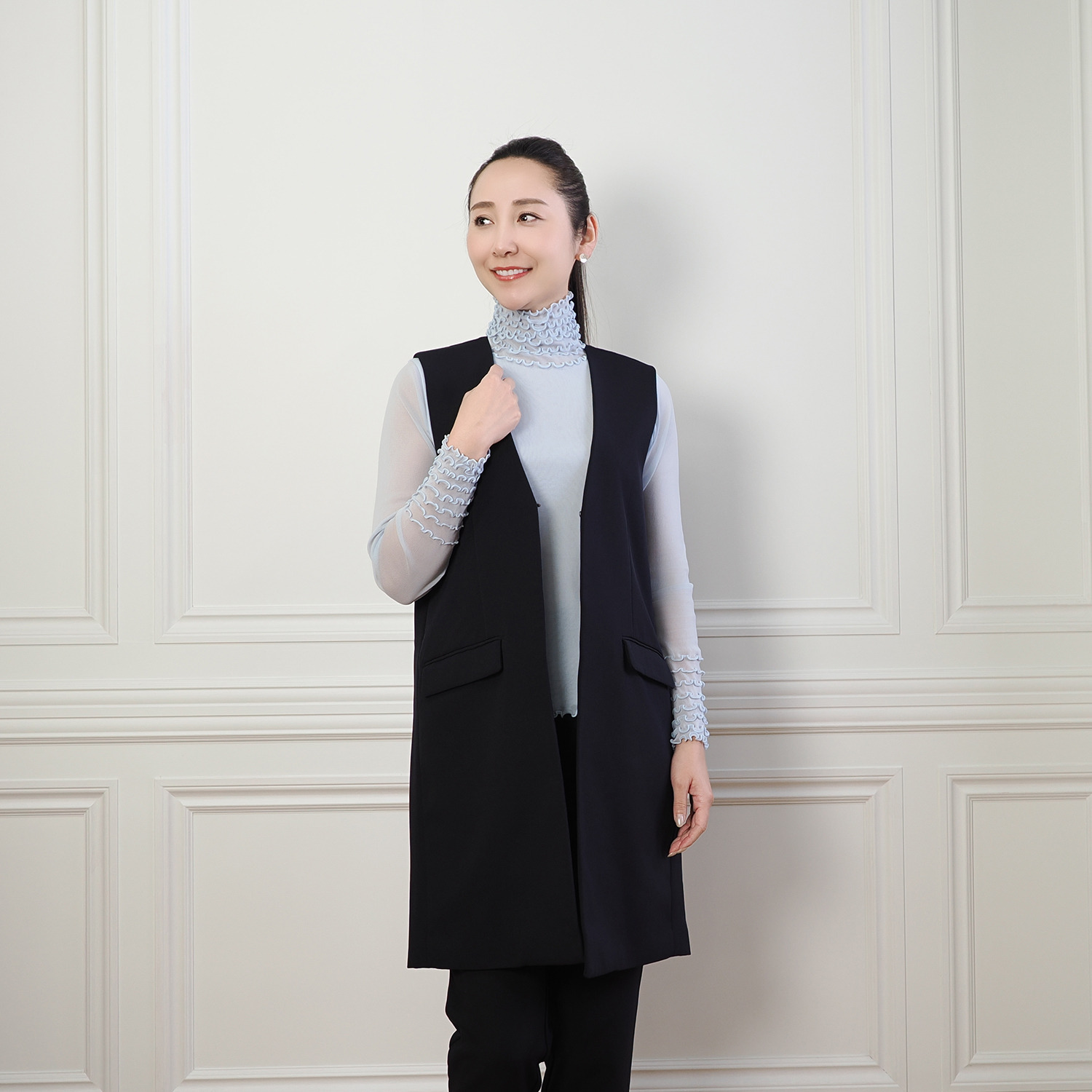 メッシュウィッシュ やわらか！　さらっと！ メッシュ素材！ フローラルネック プルオーバー