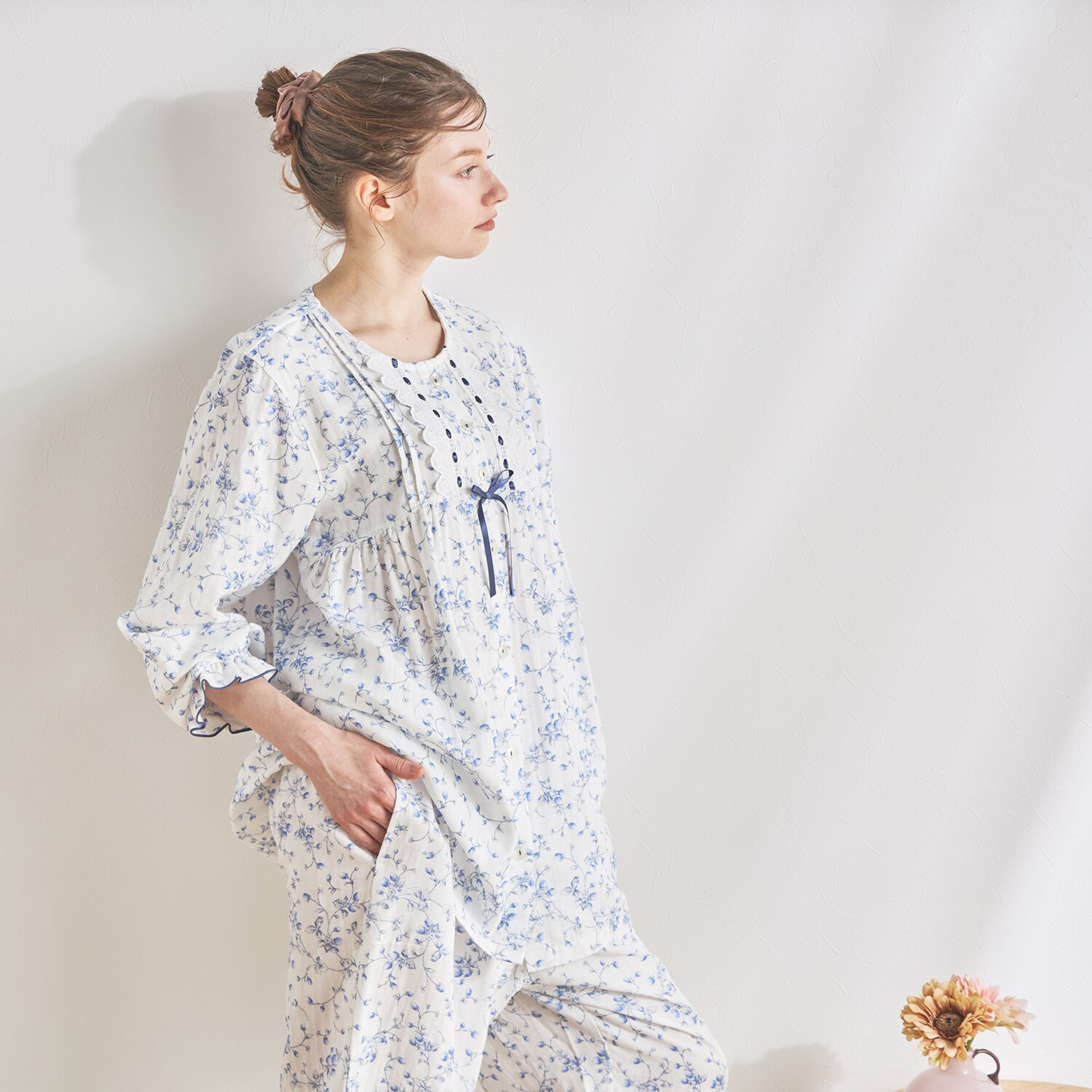 ナルエー コットン１００％ ダブルガーゼ ベリーガーデン パジャマ