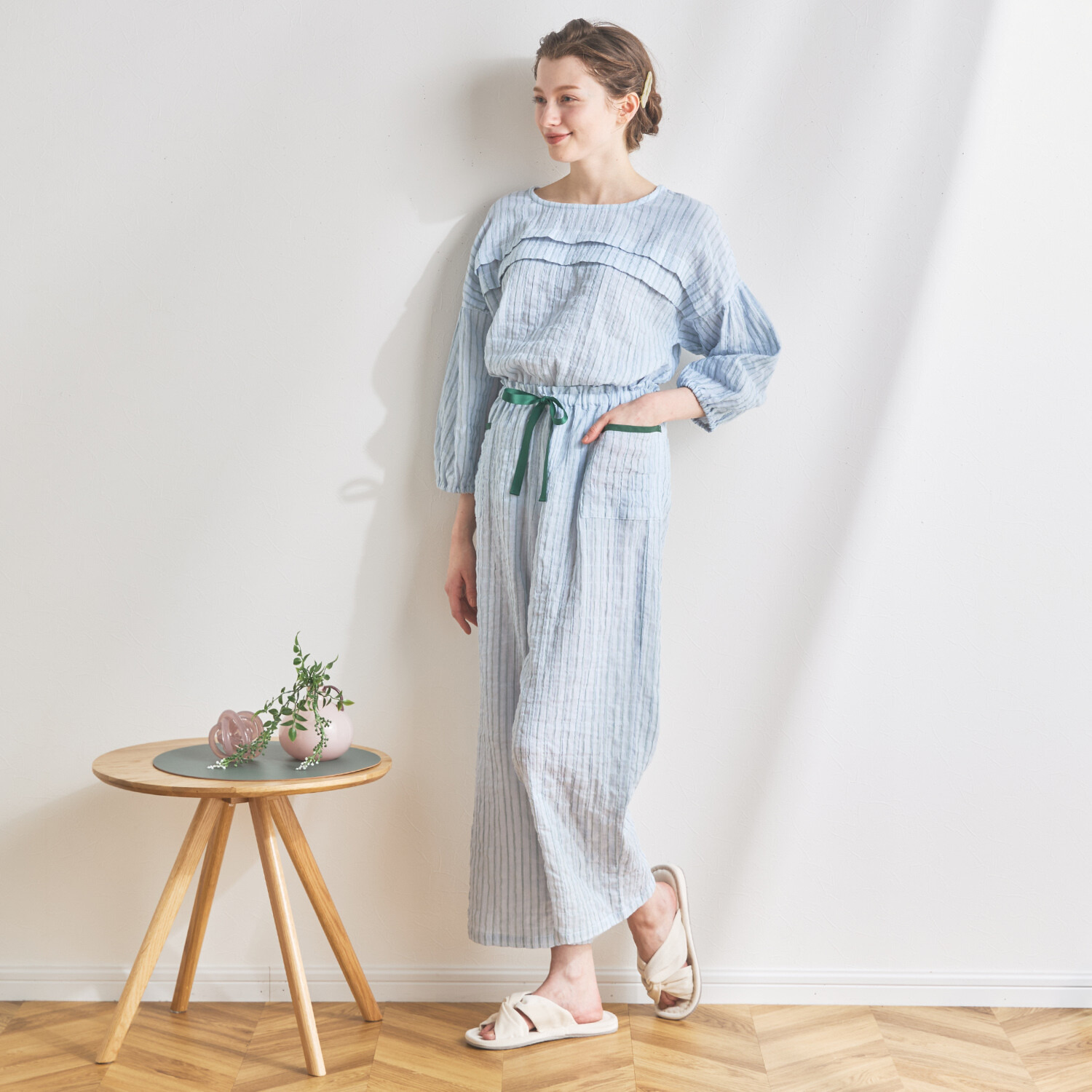 ナルエー コットンブレンド シャーリングダブルガーゼ パジャマ