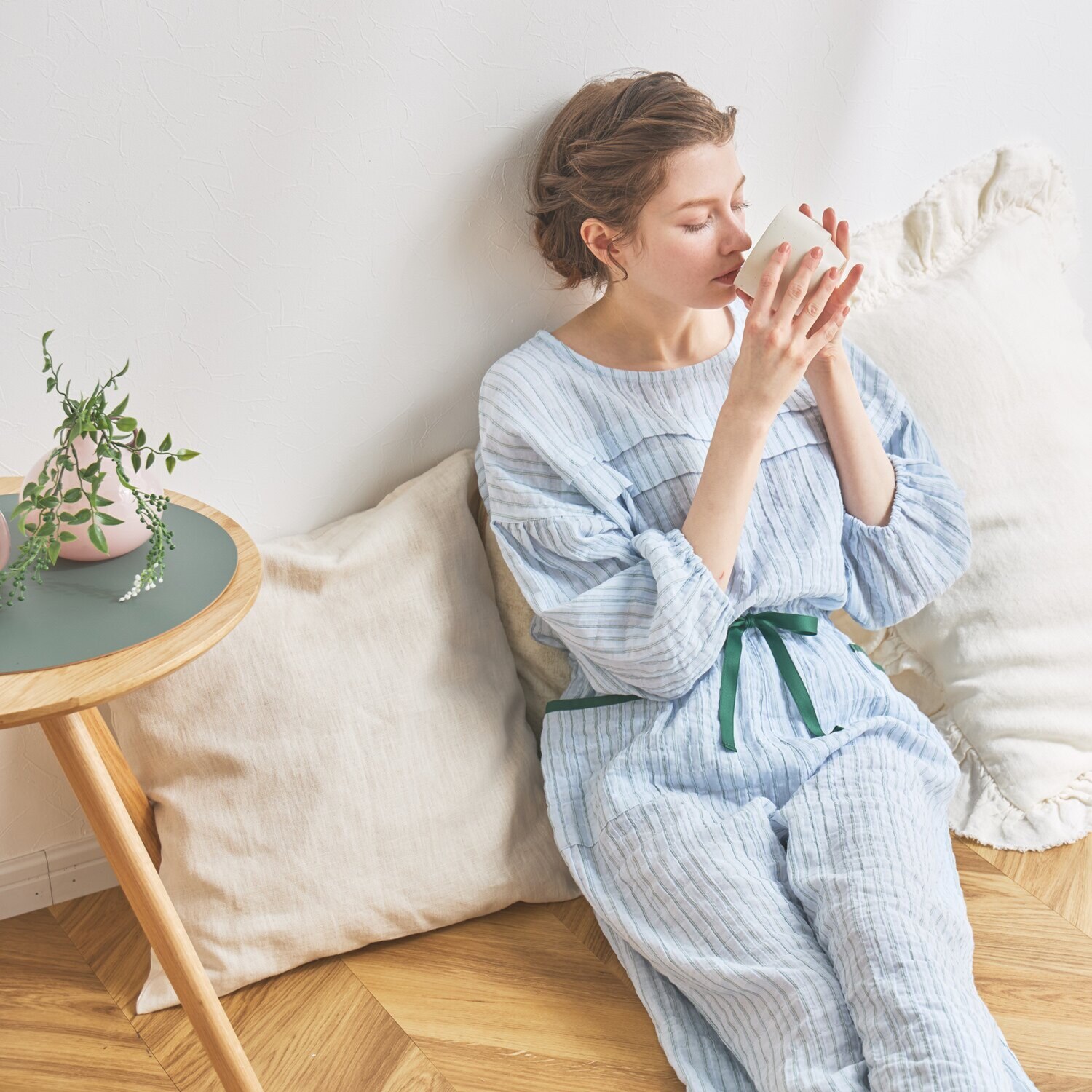 ナルエー コットンブレンド シャーリングダブルガーゼ パジャマ