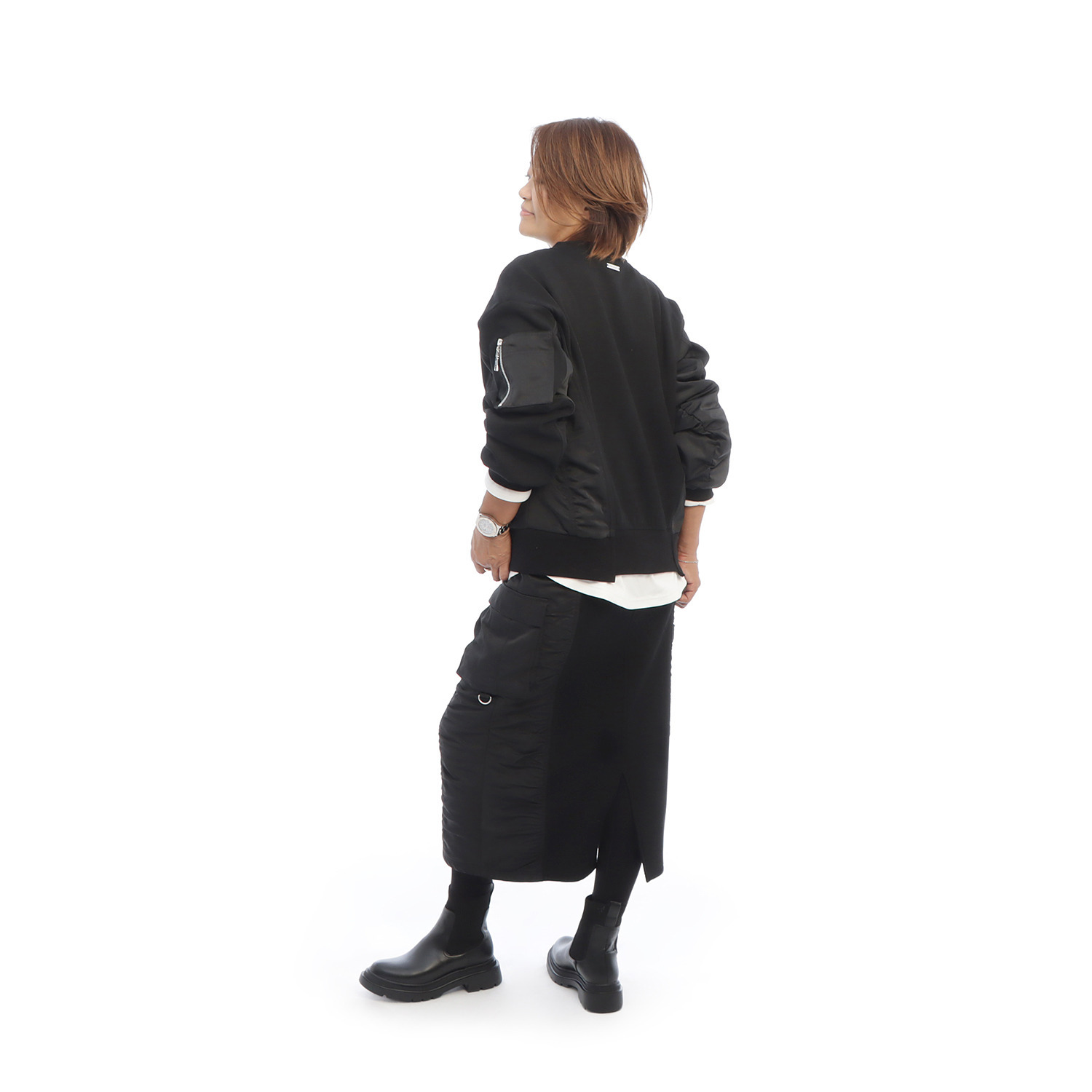 ヘブンアンドアース 裏起毛 異素材ミックスギャザー カーゴポケットスカート