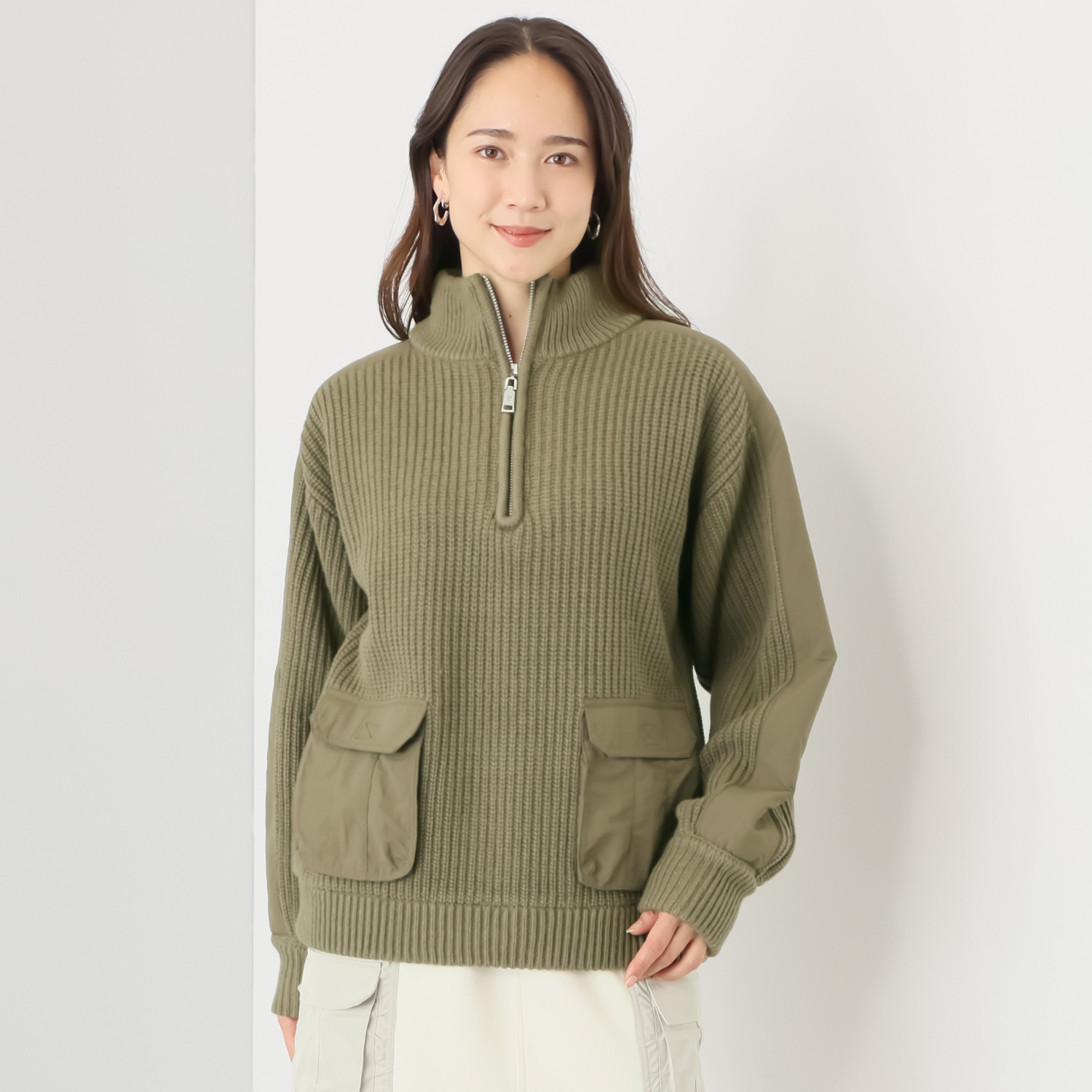 ヘブンアンドアース ミリタリーディテール ハーフジップ ニットプルオーバー